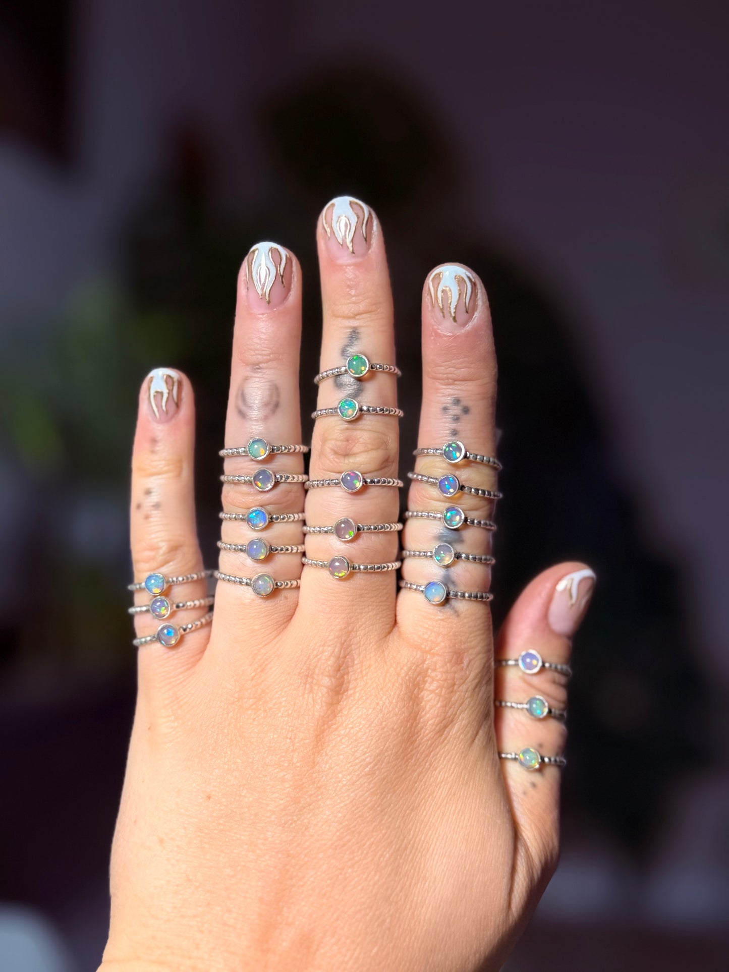 Opal Stacking Rings • Sterling Welo opal ring • size 5 to 10