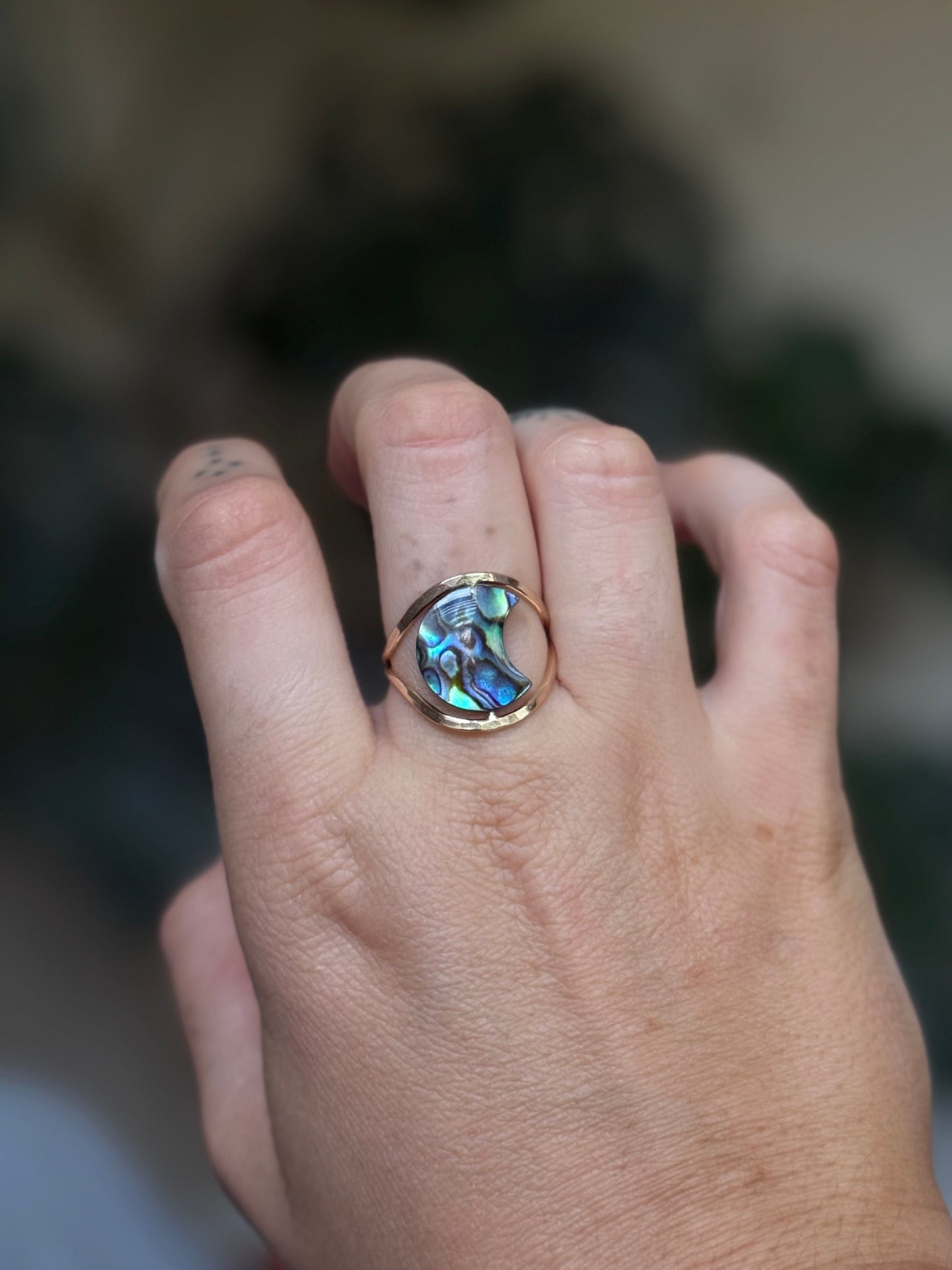 14k Gold fill Abalone Moon Fidget Ring size 8-9