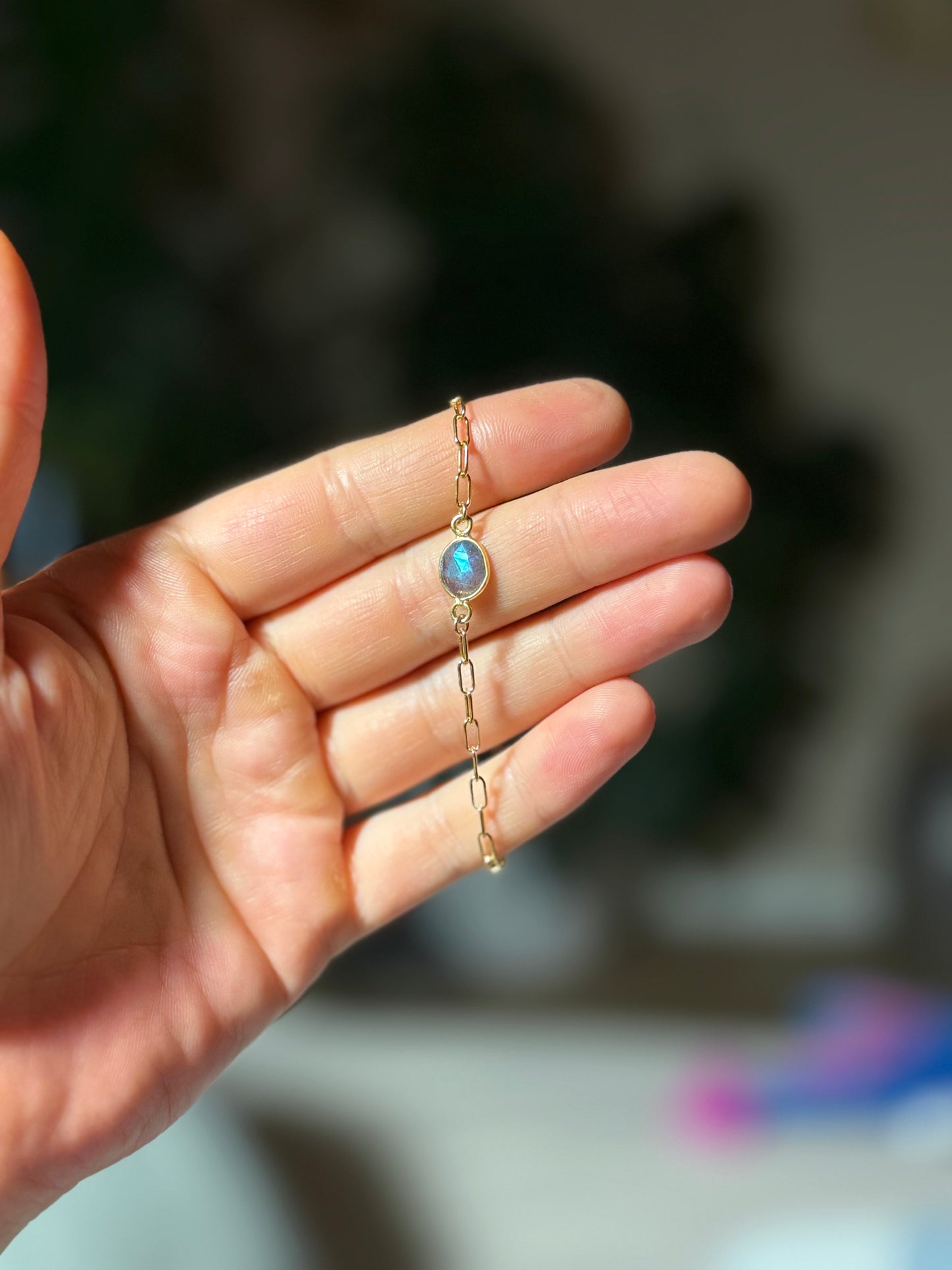 14k Gold Fill Labradorite Paperclip Bracelet