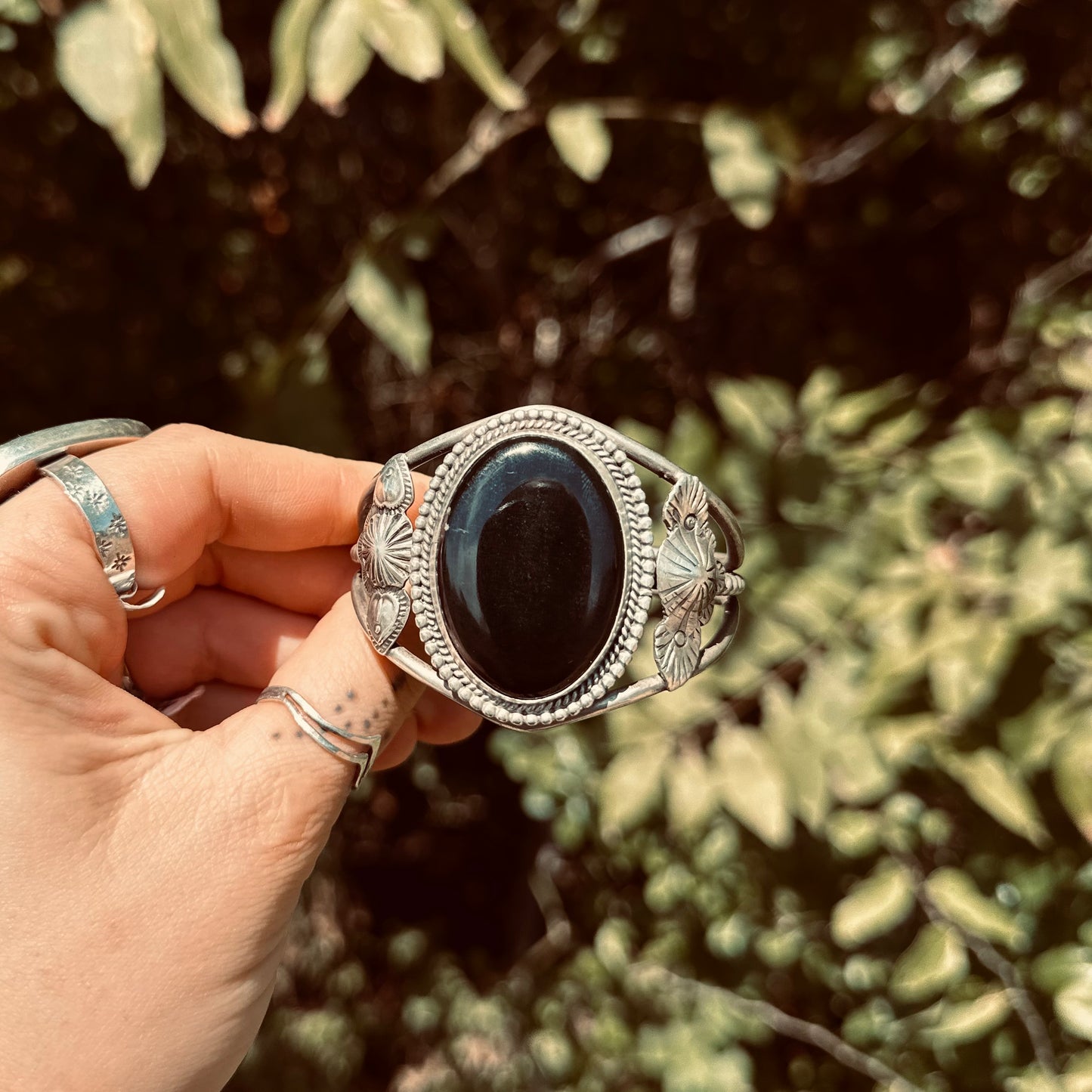 Vintage Onyx Cuff in Sterling Silver