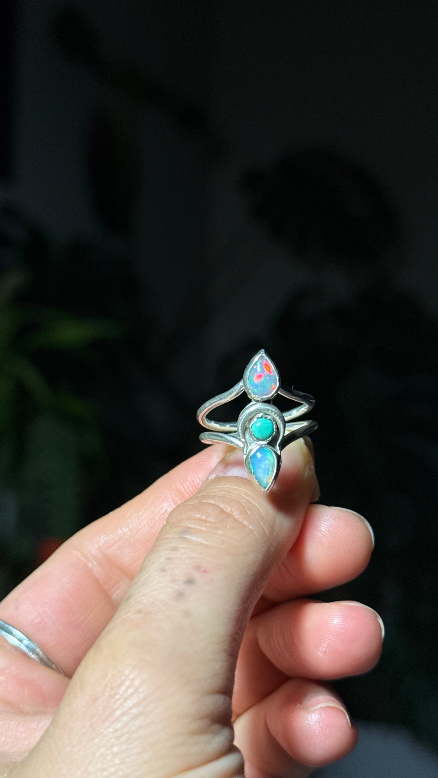 Three Faced Goddess Opal Ring size 7-9 • Welo Opal • Opal Moon ring