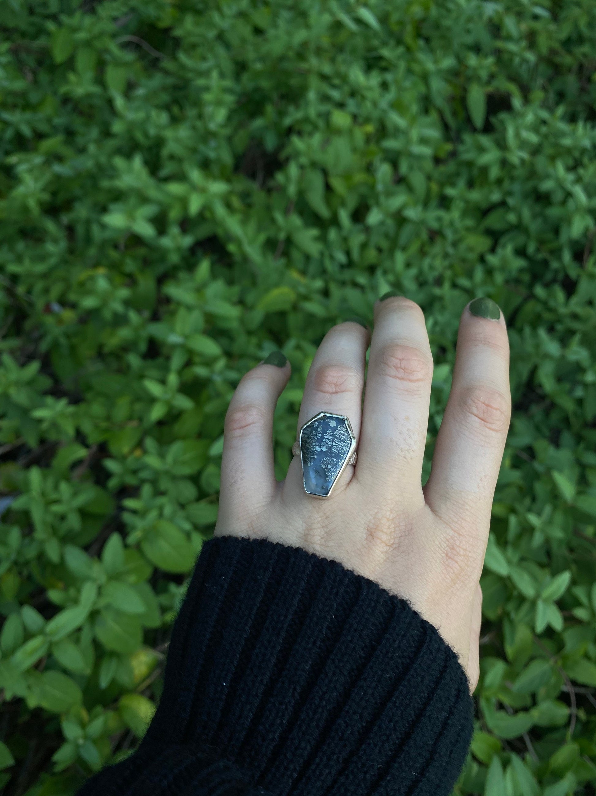 The Coffin Ring • Pyrite Black Tourmaline Tigers Eye Labradorite Agate • Sterling silver Halloween ring