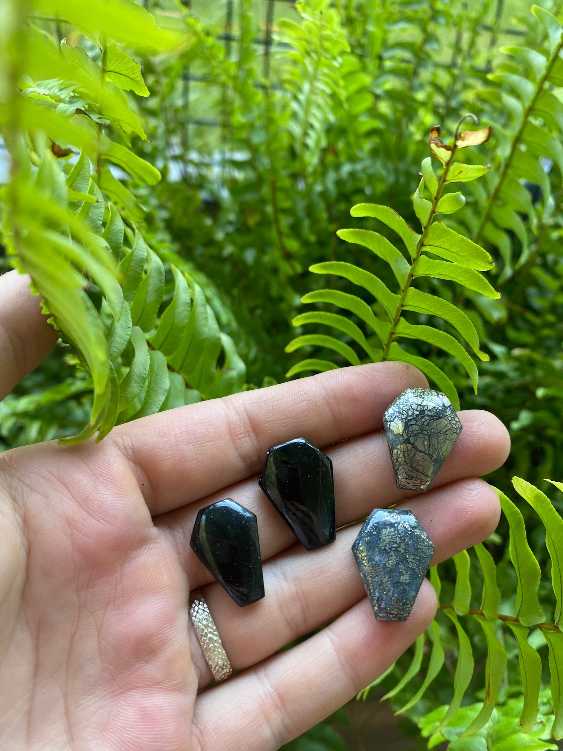The Coffin Ring • Pyrite Black Tourmaline Tigers Eye Labradorite Agate • Sterling silver Halloween ring