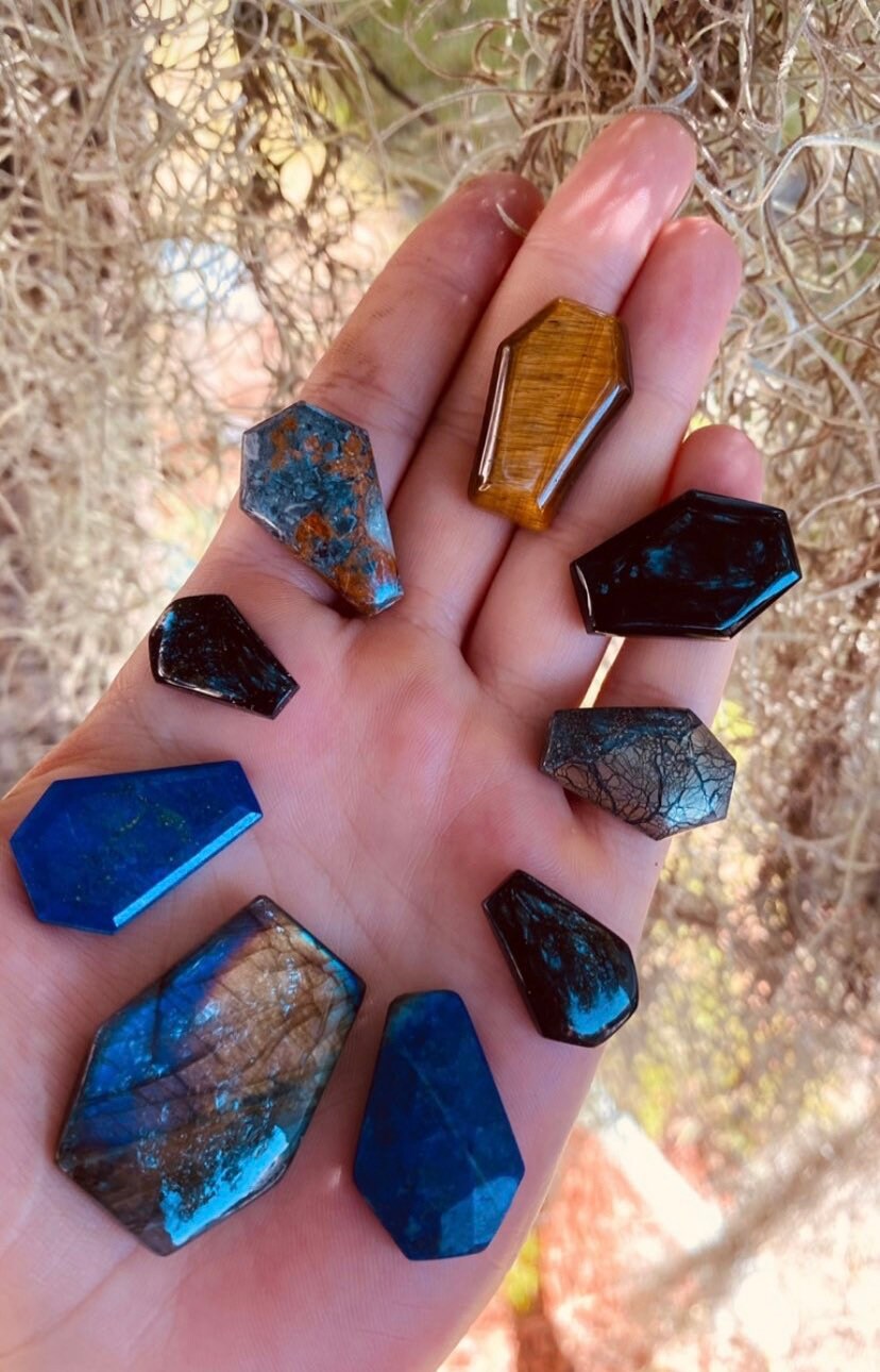 The Coffin Ring • Pyrite Black Tourmaline Tigers Eye Labradorite Agate • Sterling silver Halloween ring