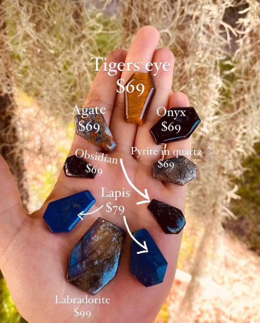 The Coffin Ring • Pyrite Black Tourmaline Tigers Eye Labradorite Agate • Sterling silver Halloween ring