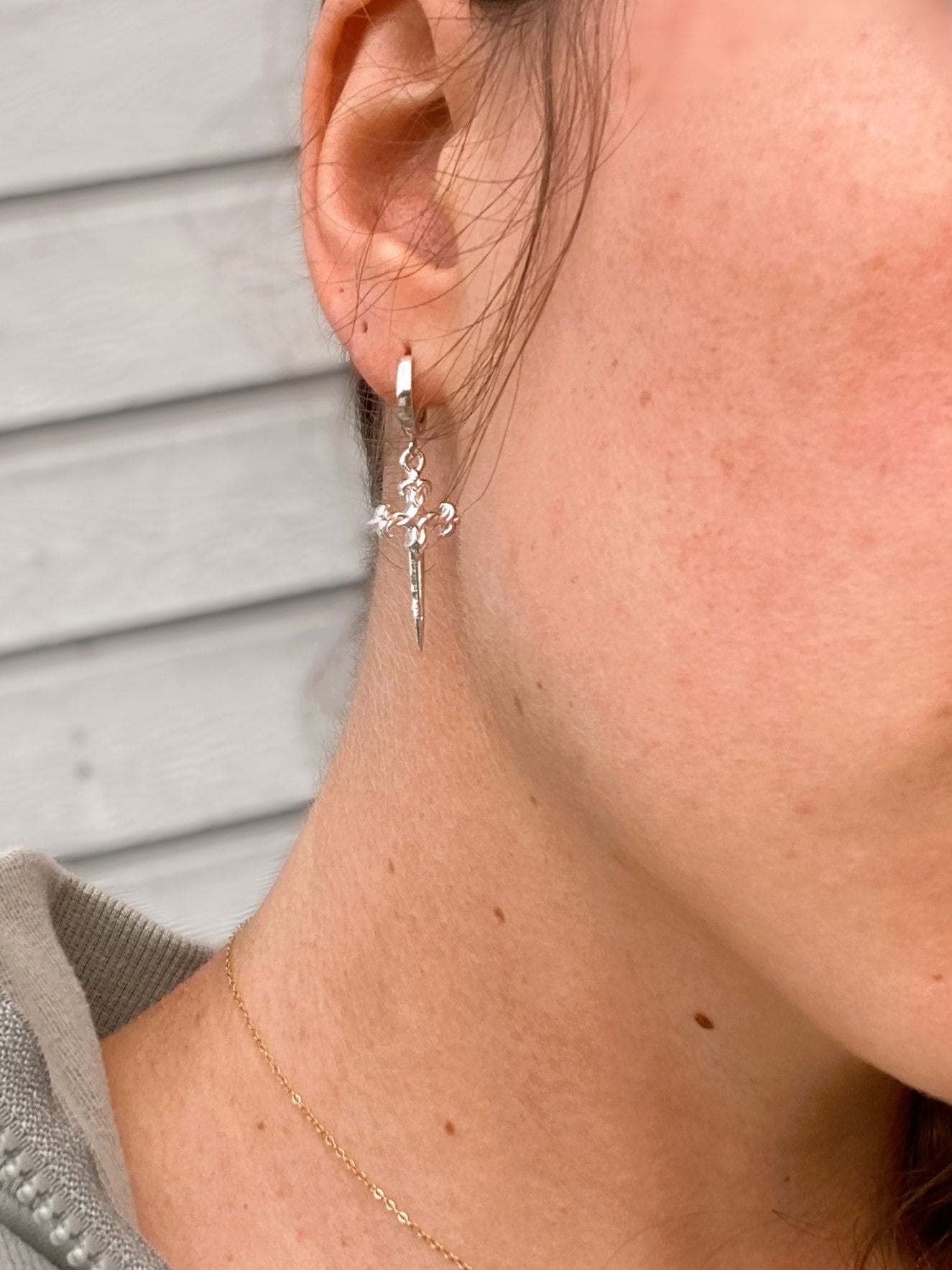 Tiny Dagger Huggies • Sterling Hoops • Knife HUGGIES • knife earrings