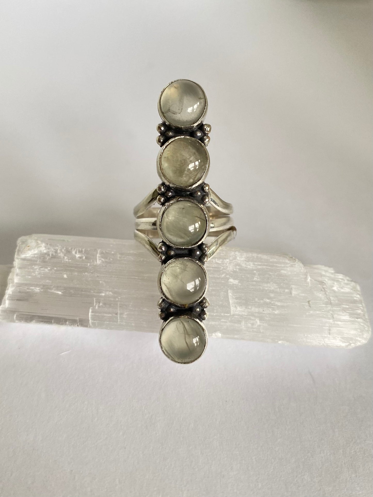 Prehnite Statement Ring • Size 6-9 • Long Green ring • Green stone statement ring • Prehnite Silver Ring