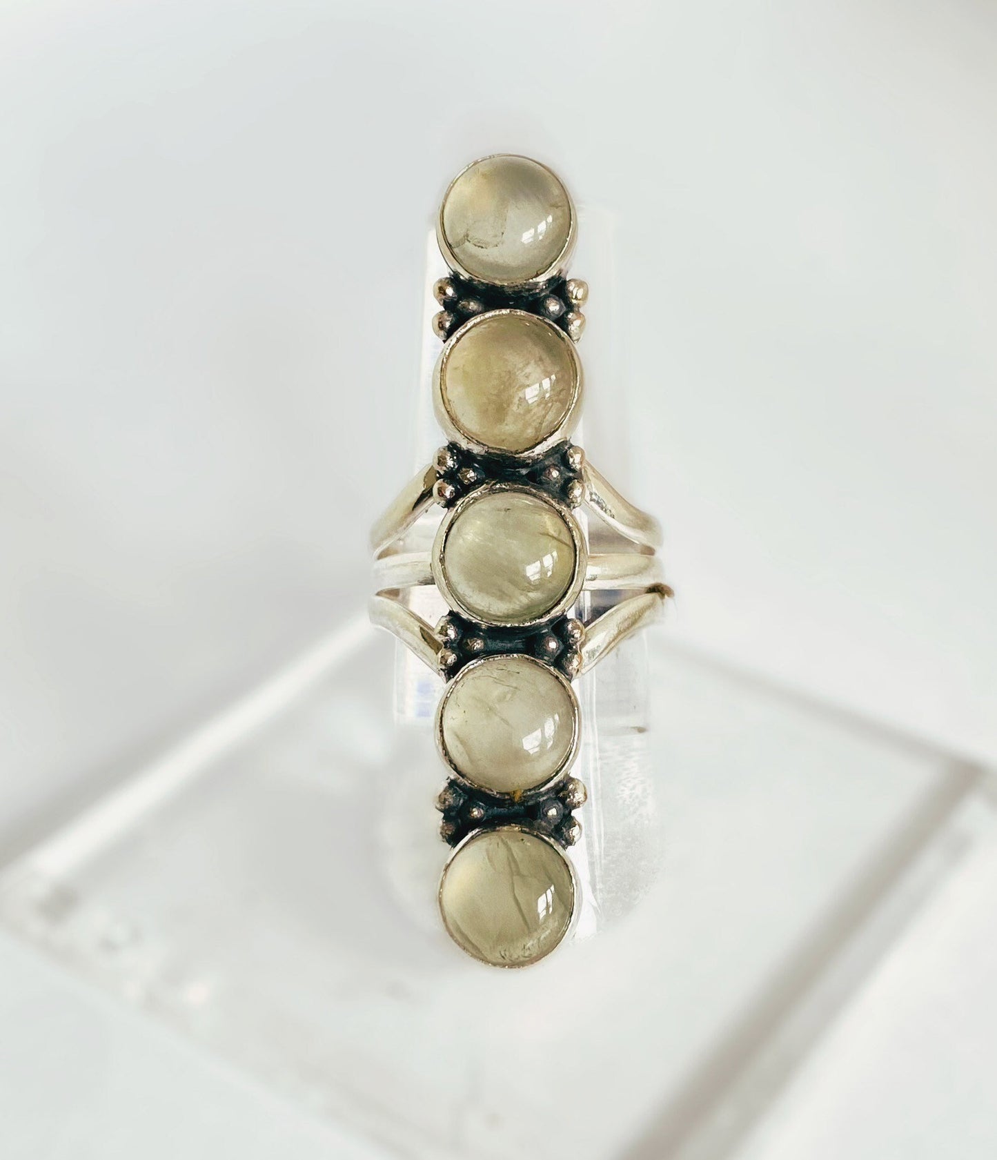 Prehnite Statement Ring • Size 6-9 • Long Green ring • Green stone statement ring • Prehnite Silver Ring