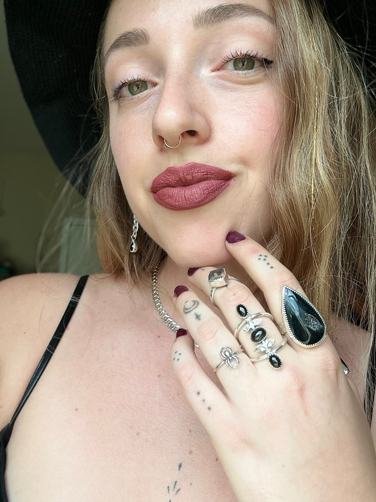 Black Onyx Geode Teardrop Ring size 8 • Black onyx ring
