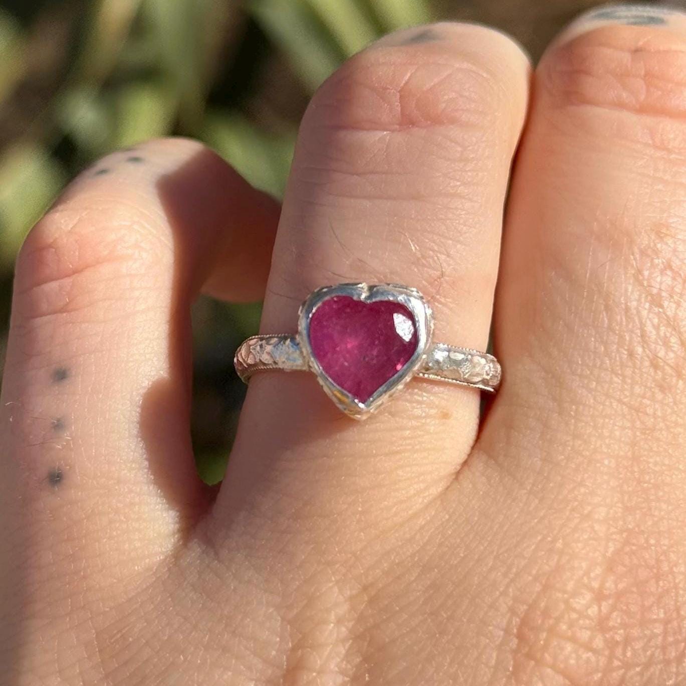Queen of Hearts Ruby Ring in sterling silver