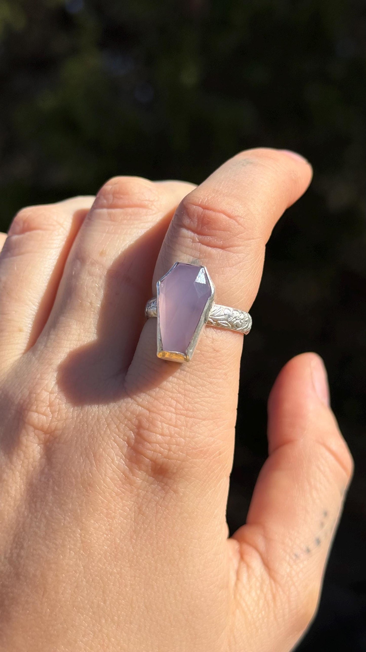 Till Death Do Us Part Coffin Ring in Rose Quartz size 8