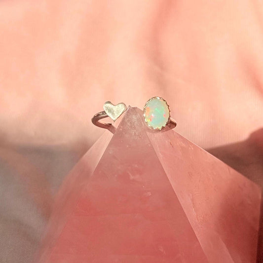Opal Heart Adjustable ring on sterling