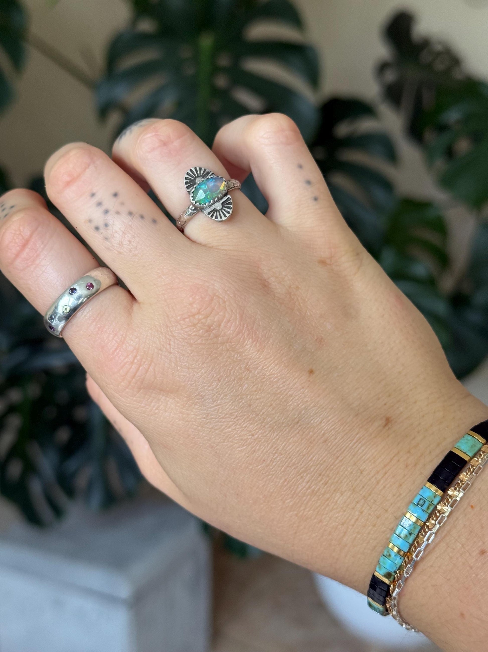 Rise Ring with Welo Opal size 6.5 • Unique Sterling Silver Opal Ring