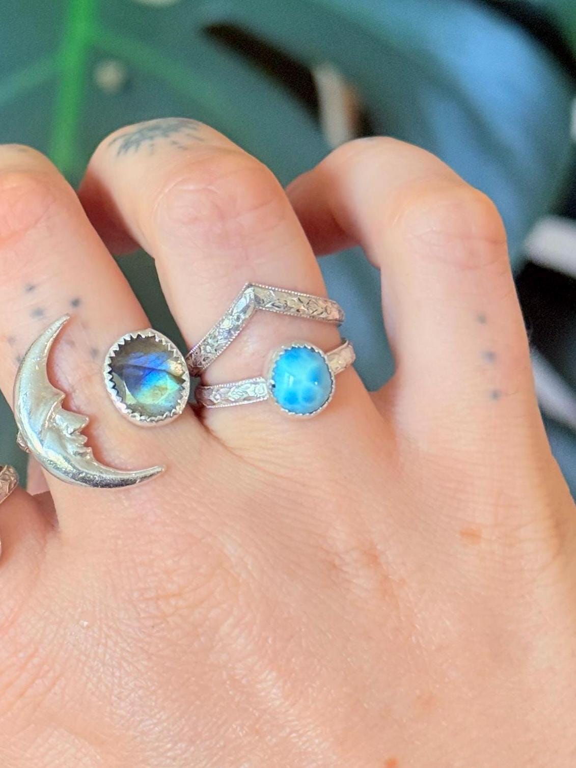 Green Tourmaline Stacking Ring Set size 6