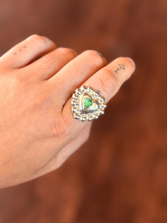 Puffy Heart Ring with Sonoran Gold Turquoise Sterling • Size 8