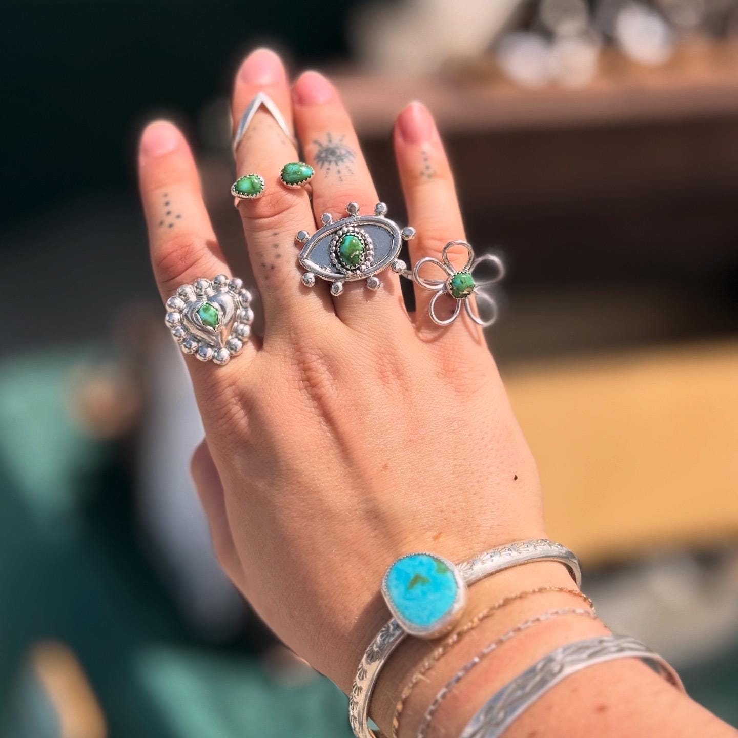 Puffy Heart Ring with Sonoran Gold Turquoise Sterling • Size 8