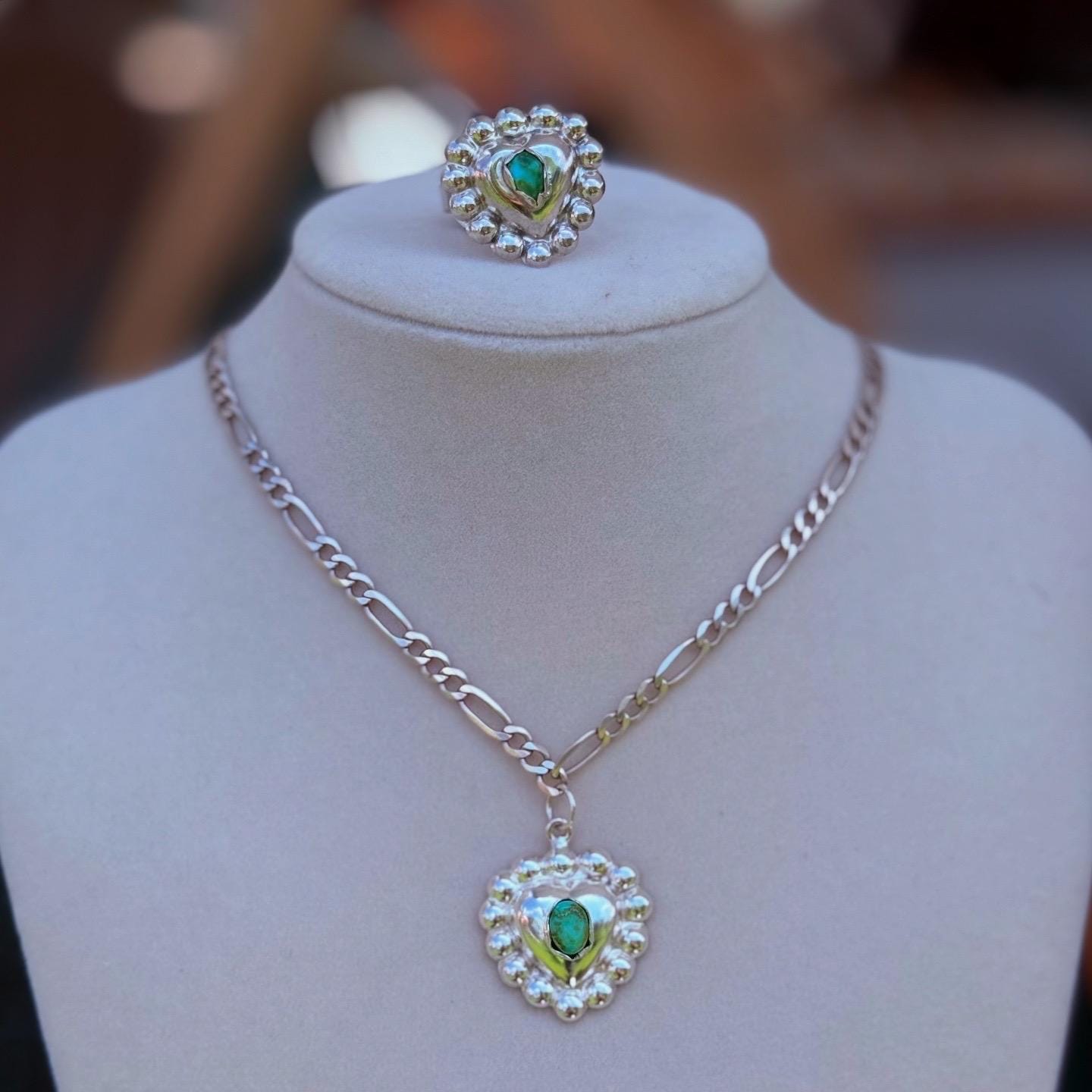 Puffy Heart Ring with Sonoran Gold Turquoise Sterling • Size 8