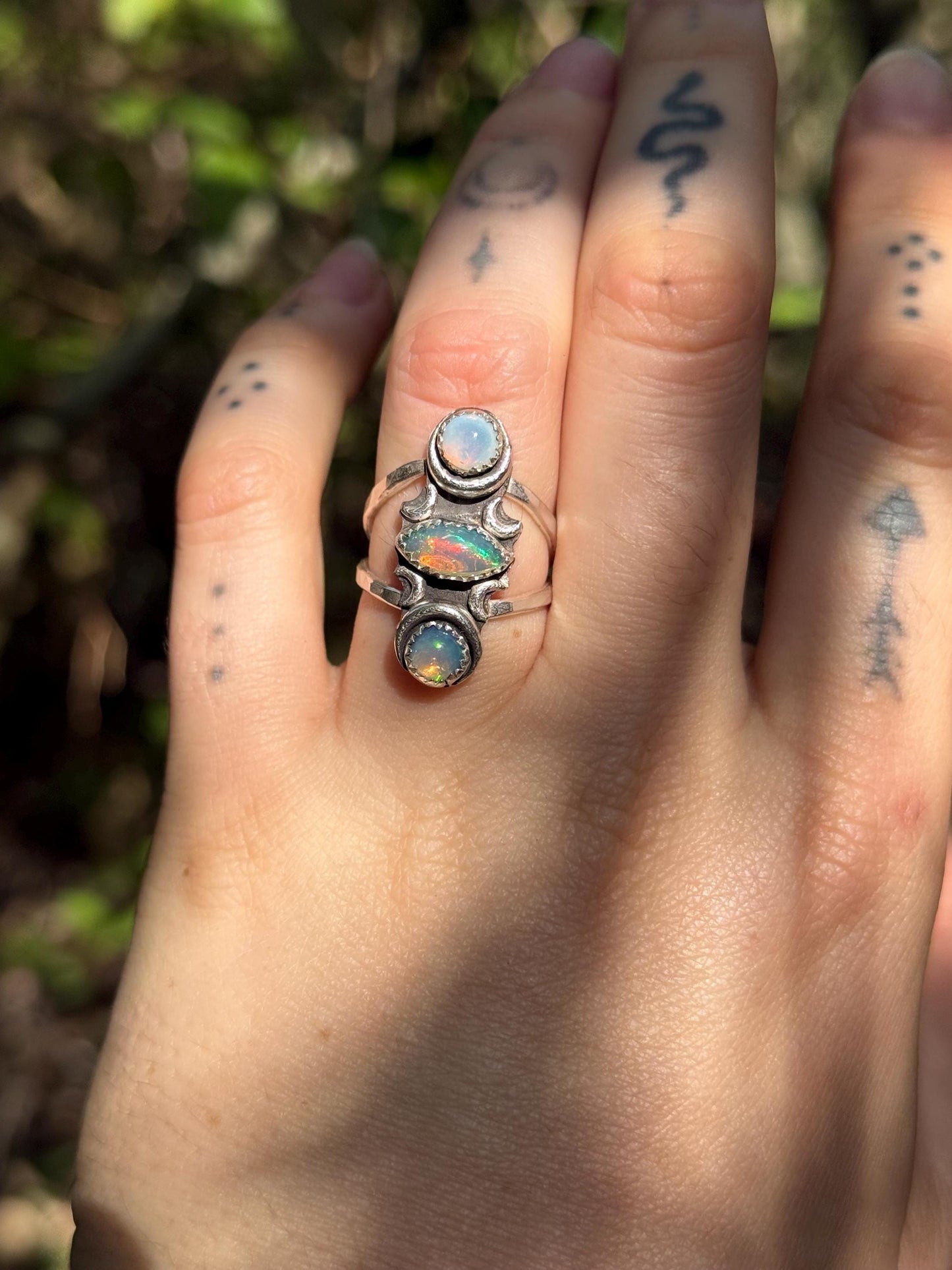 Three Faced Goddess Opal Ring size 6.5 • Welo Opal • Opal Moon ring