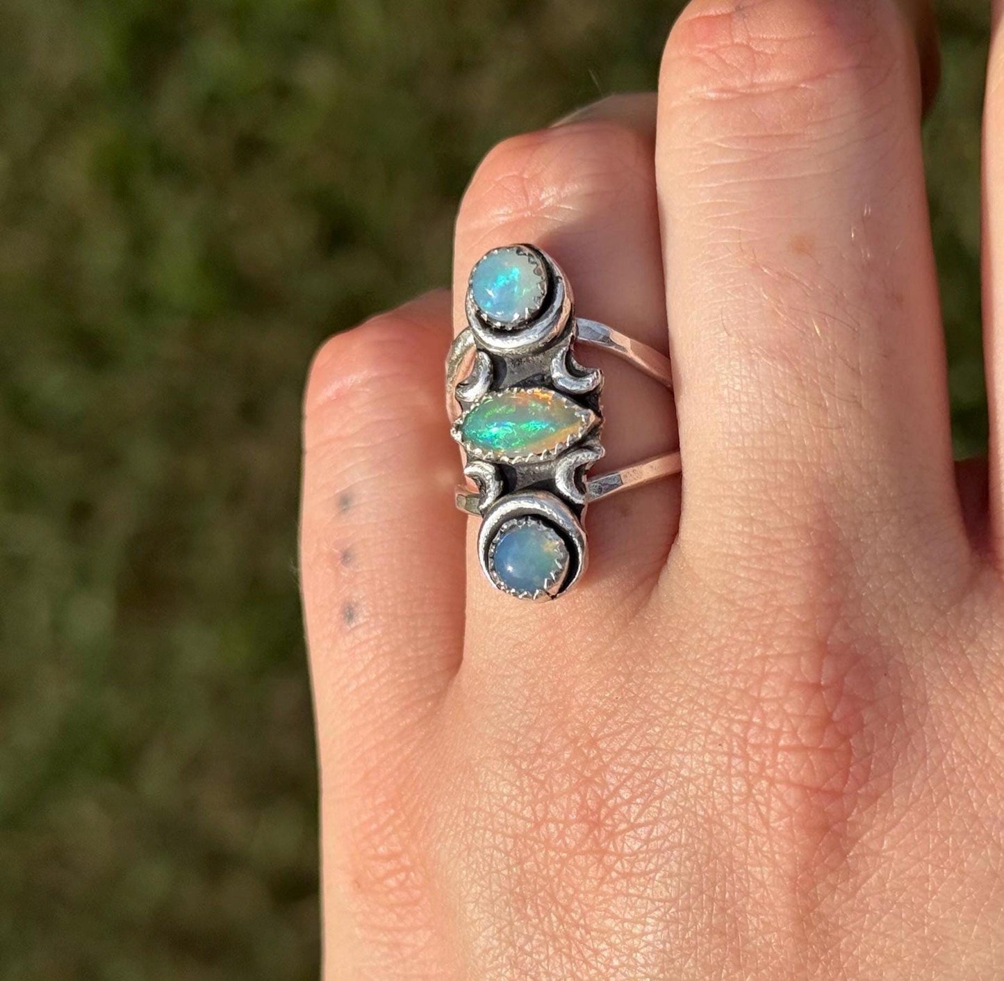 Three Faced Goddess Opal Ring size 6.5 • Welo Opal • Opal Moon ring