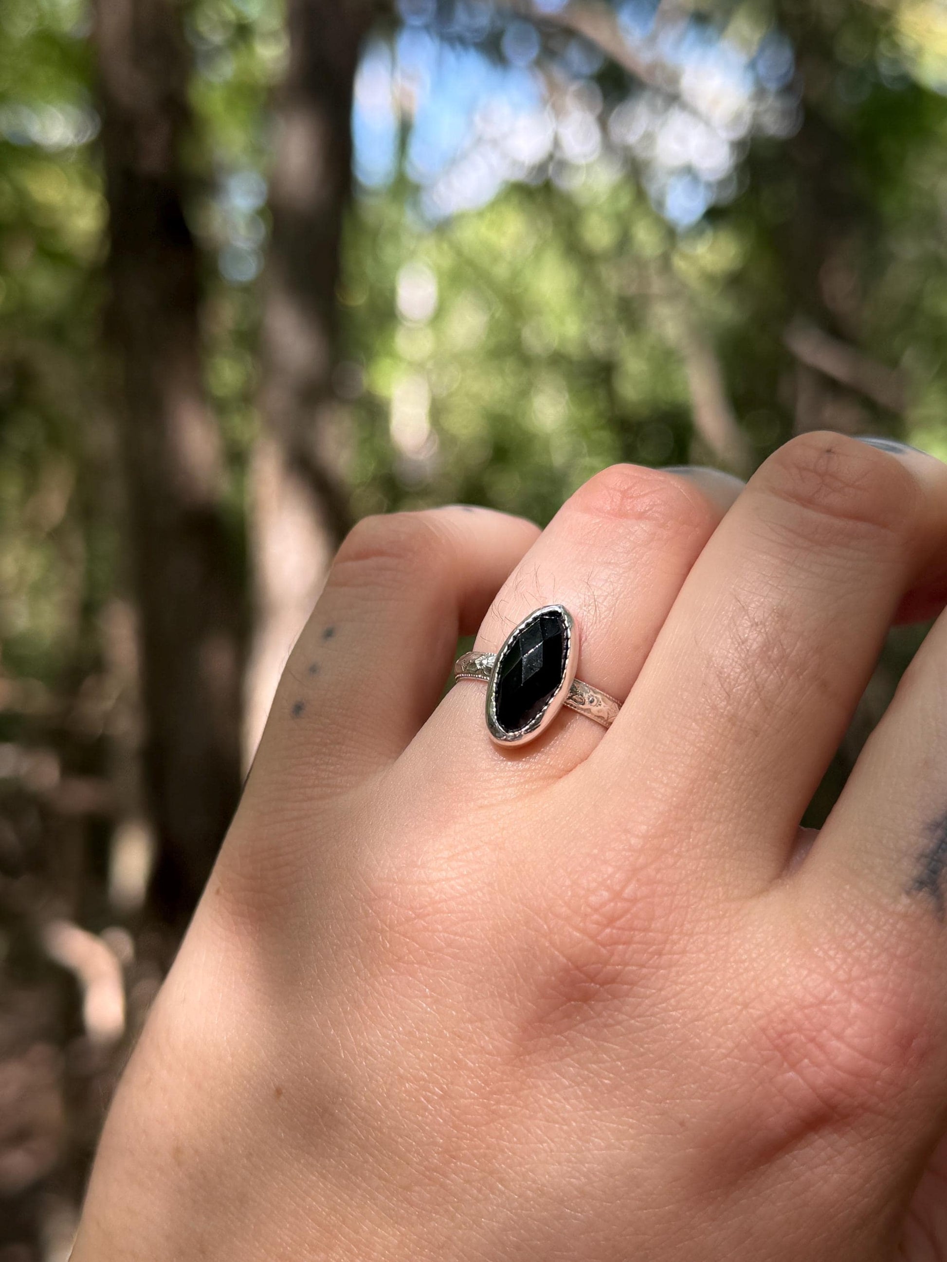 Faceted Onyx Elongated Oval Ring size 5