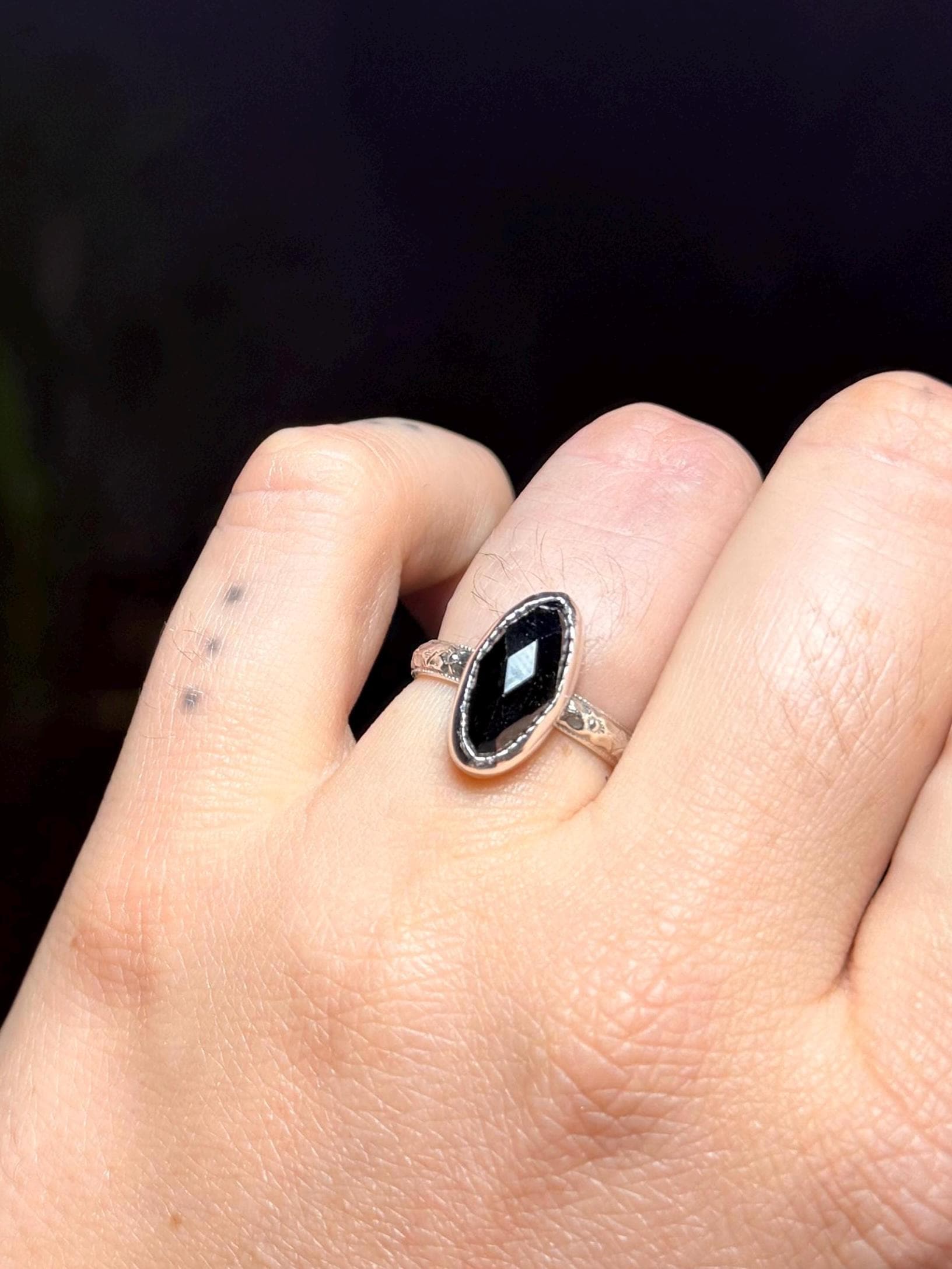 Faceted Onyx Elongated Oval Ring size 5