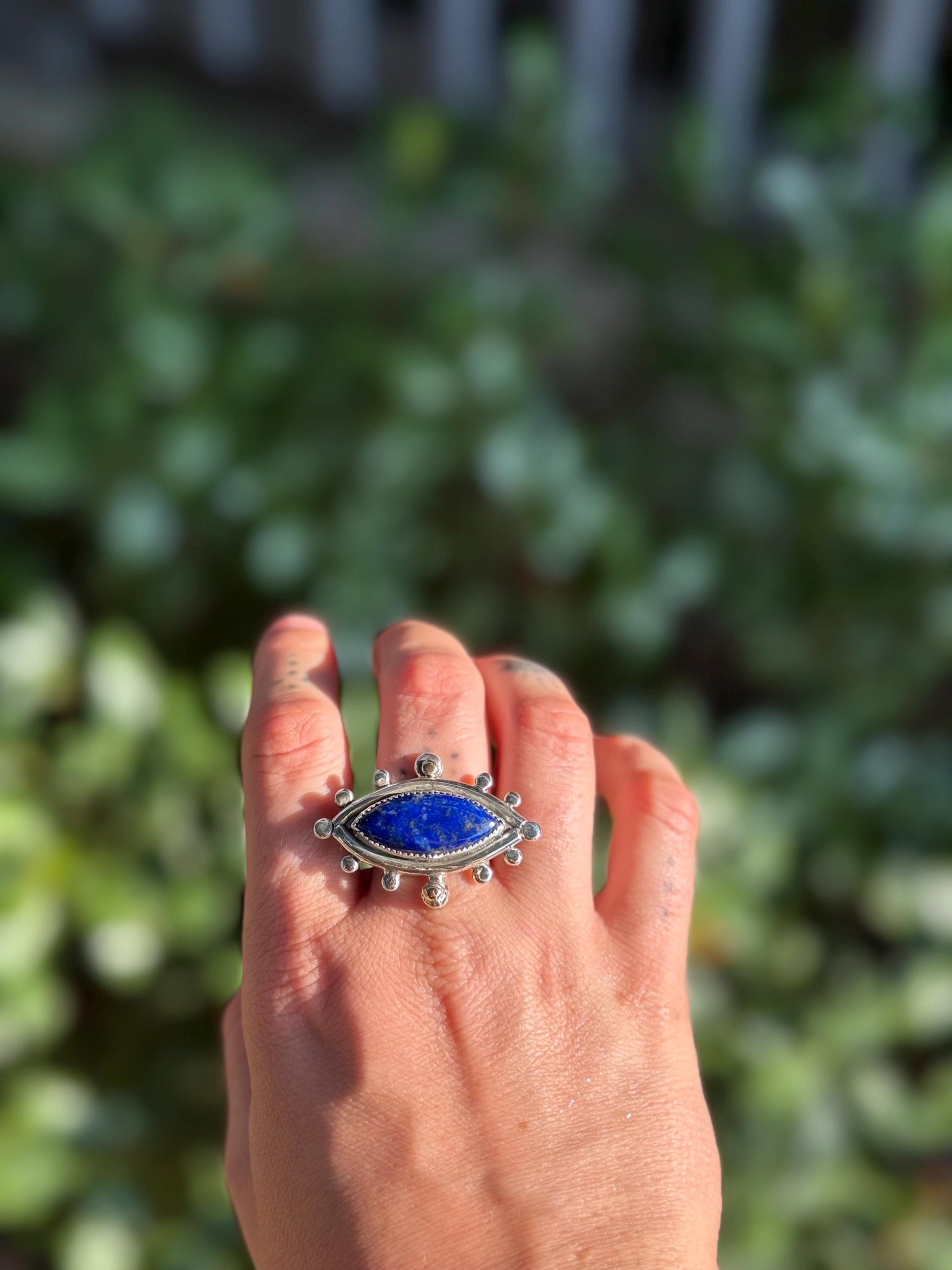 Lapis Empress Ring in Silver and 14k Gold size 8