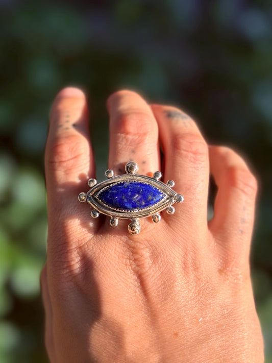 Lapis Empress Ring in Silver and 14k Gold size 8