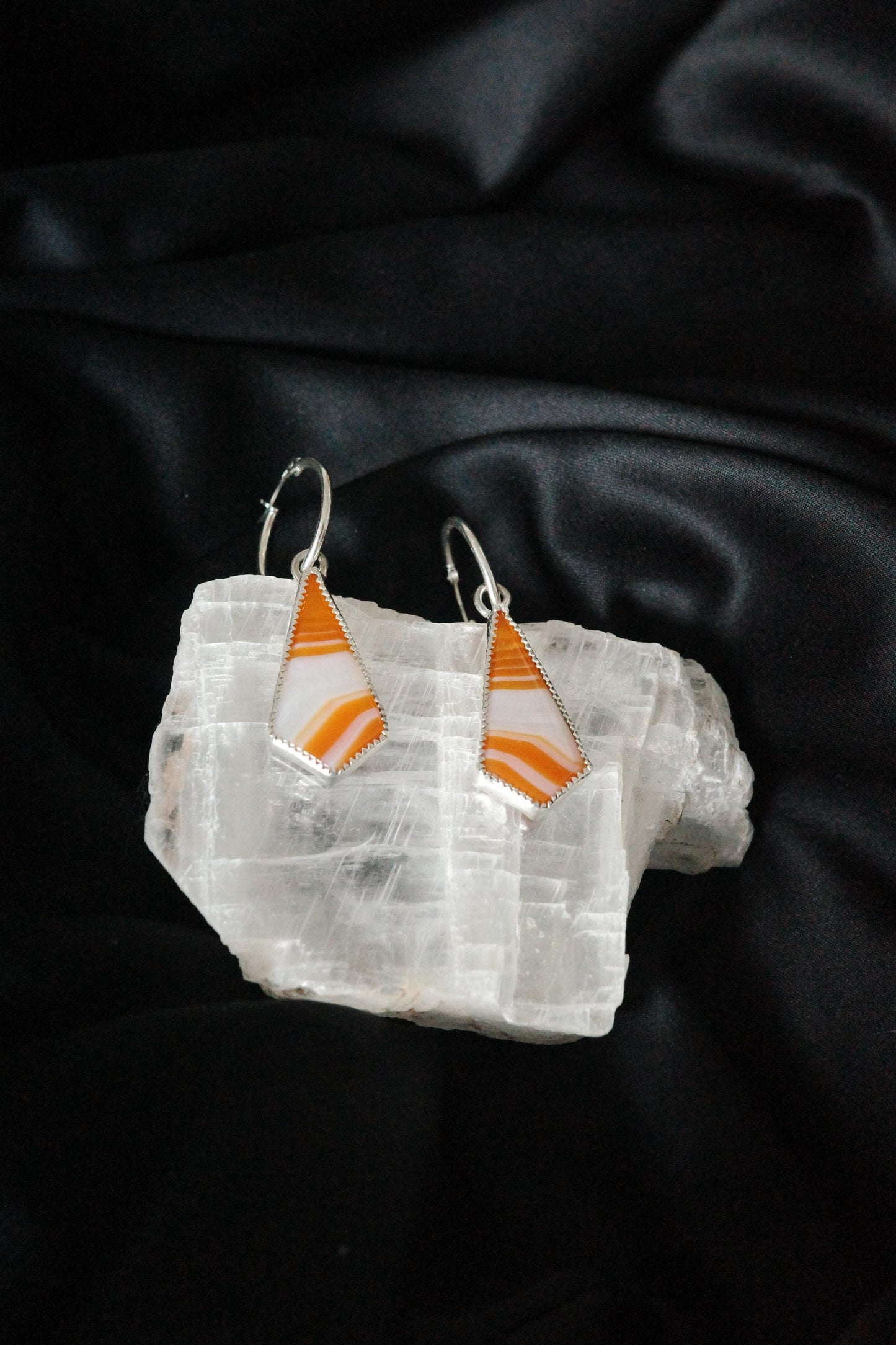 Candy Corn Agate Hoops in Silver