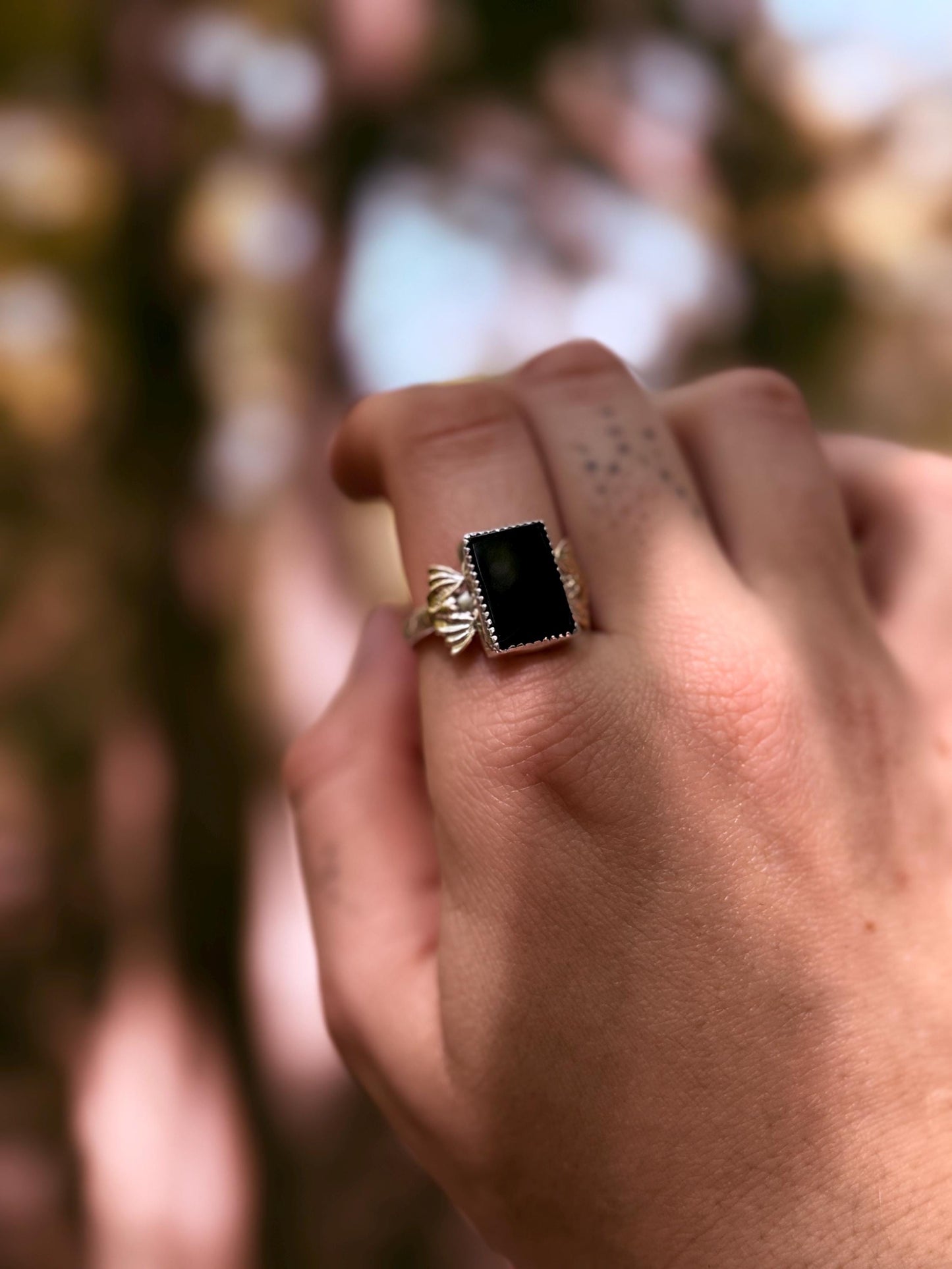 The Vamp Ring - Onyx mixed metal bat ring size 10