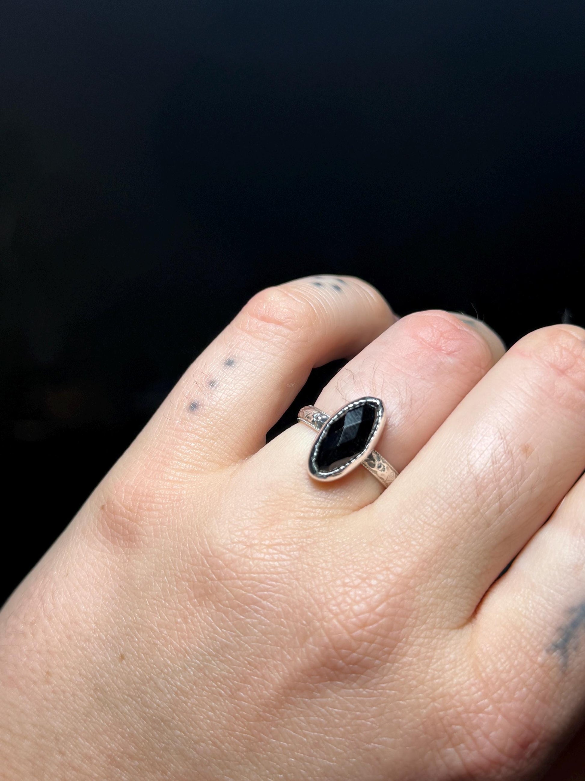 Faceted Onyx Elongated Oval Ring size 5