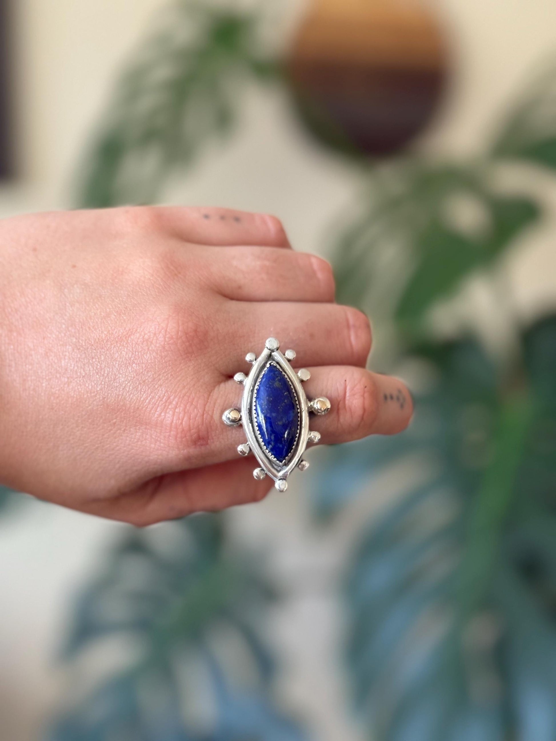 Lapis Empress Ring in Silver and 14k Gold size 8