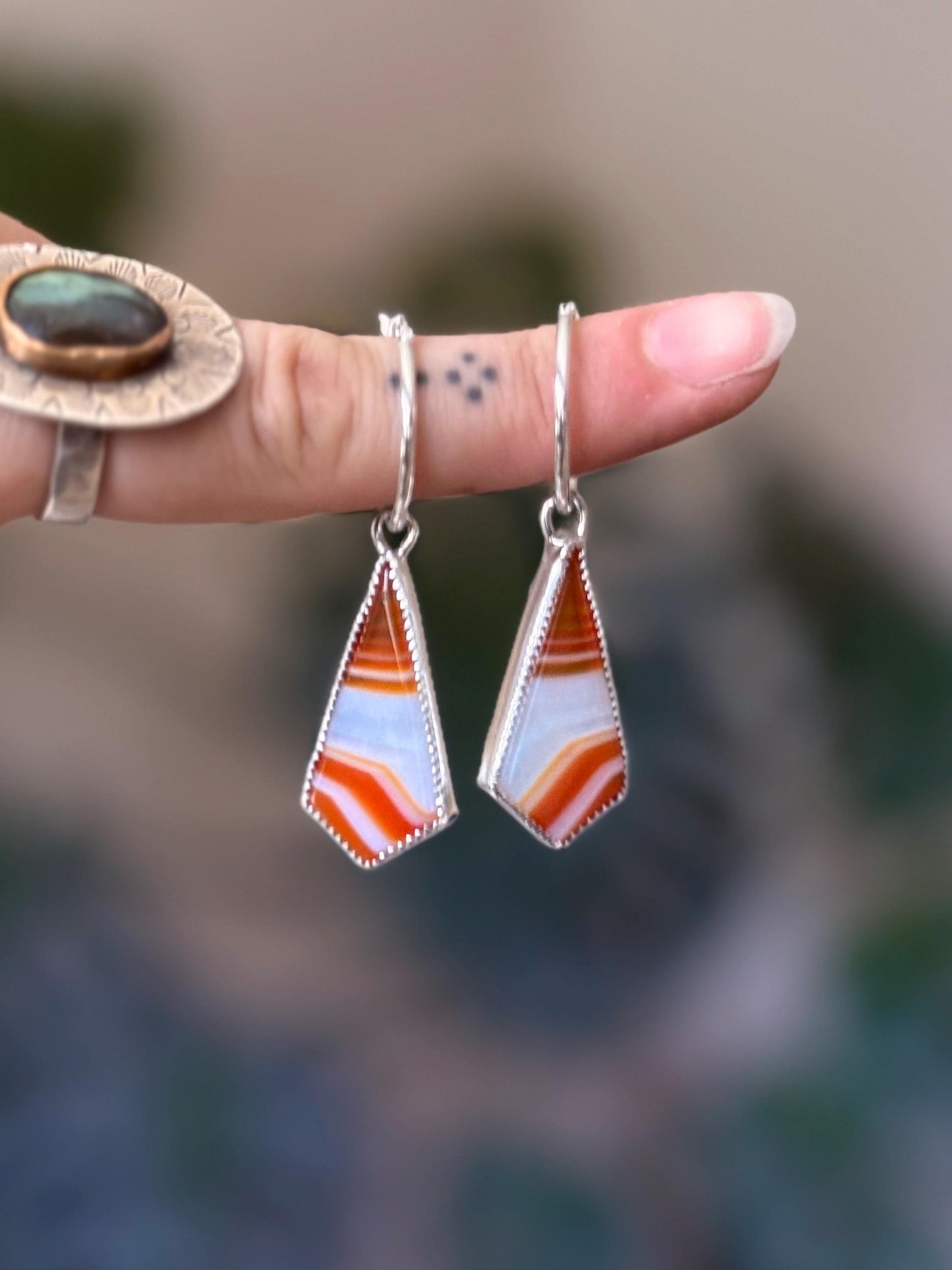 Candy Corn Agate Hoops in Silver