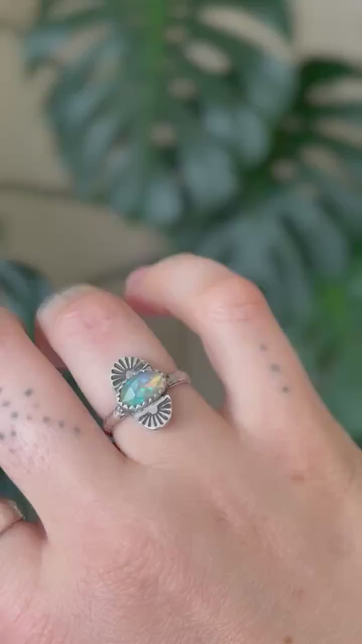 Rise Ring with Welo Opal size 6.5 • Unique Sterling Silver Opal Ring