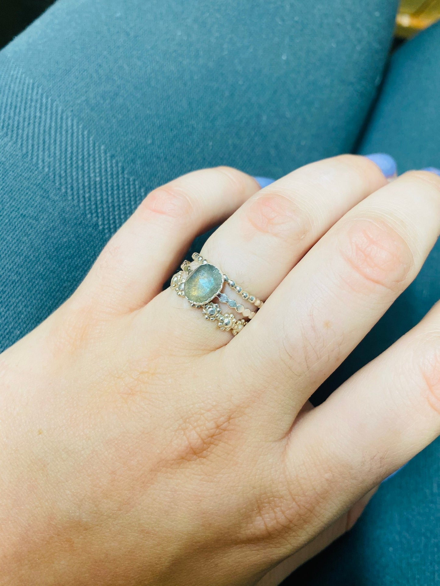 Rose Cut Labradorite Stackable Ring • Sterling silver • All sizes available