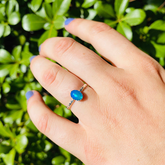 Mermaid Blue Opal Beaded Stacker • All sizes available • Sterling Silver