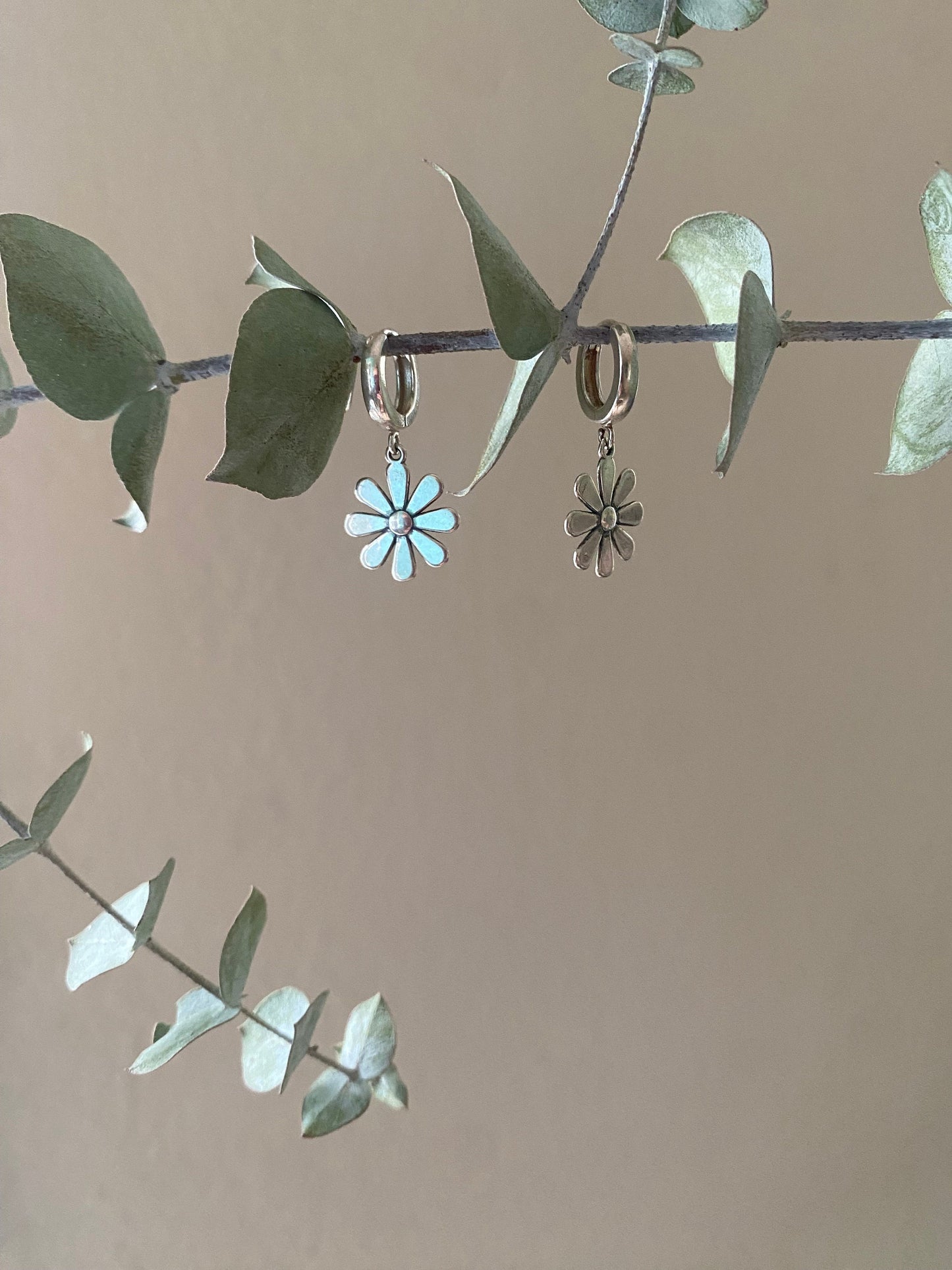 Daisy Huggies • Sterling Silver Daisy Hoops • Daisy earrings • Huggies with Charm