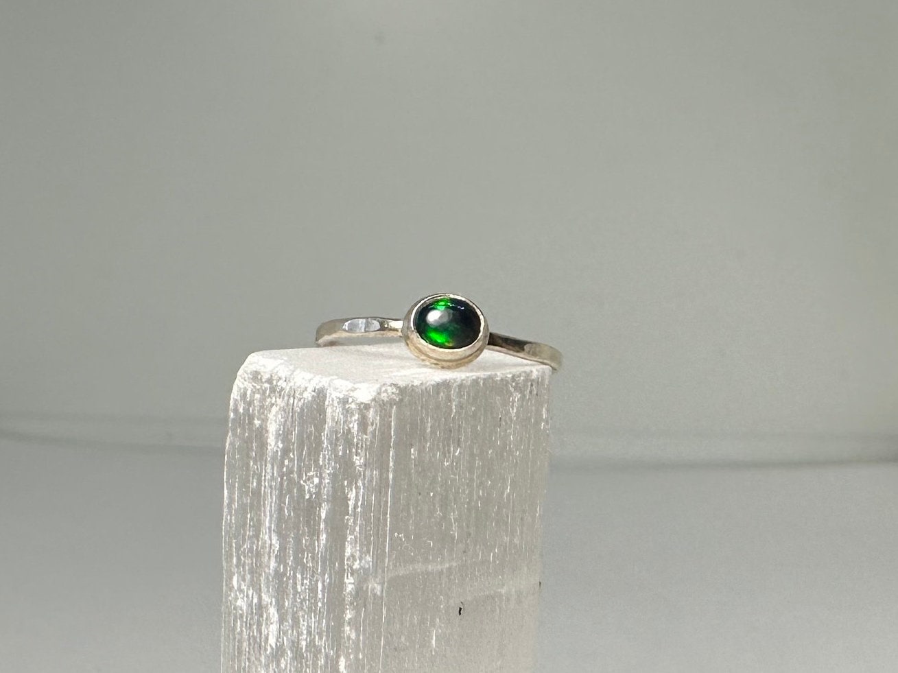 Black Opal Stacking Rings • Sterling black opal ring • size 5 to 9