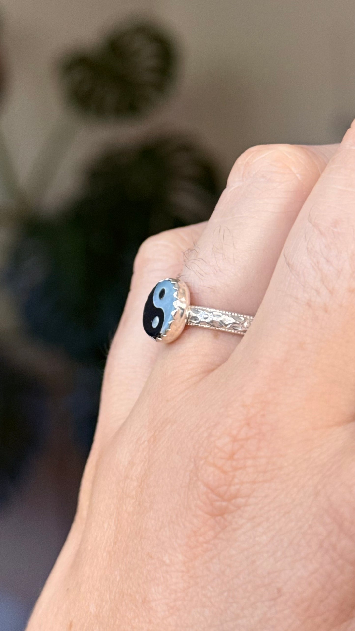 Yin Yang Mother of Pearl Ring • Sterling silver made to order