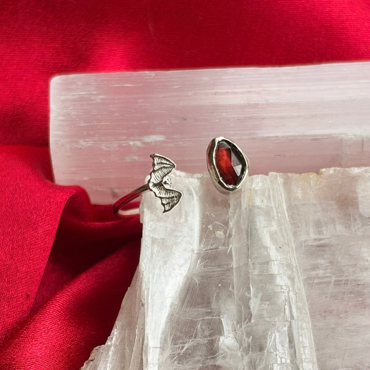 A Little Batty Garnet Adjustable Ring