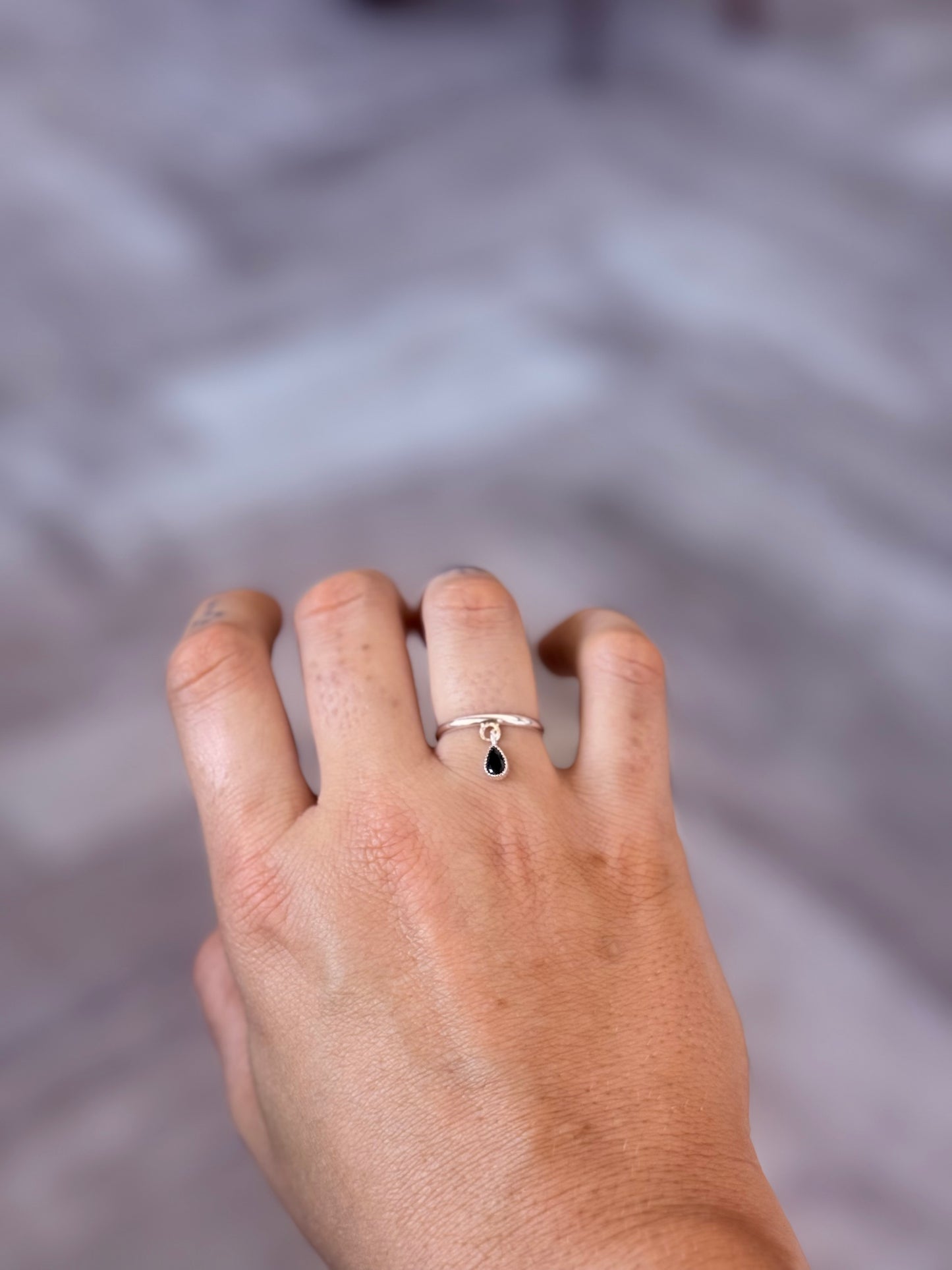 Dainty Onyx Dangle Ring size 6