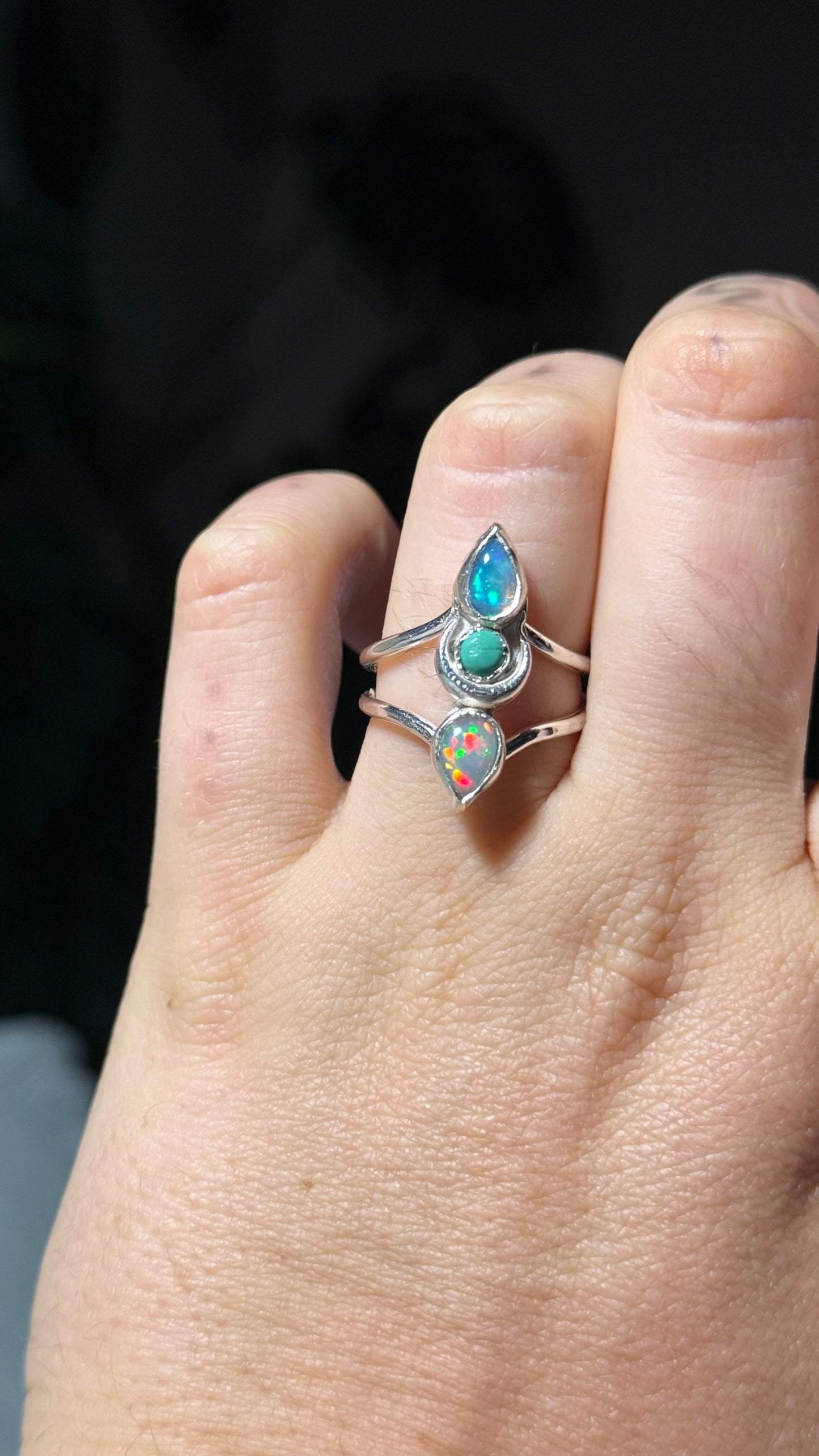 Three Faced Goddess Opal Ring size 7-9 • Welo Opal • Opal Moon ring