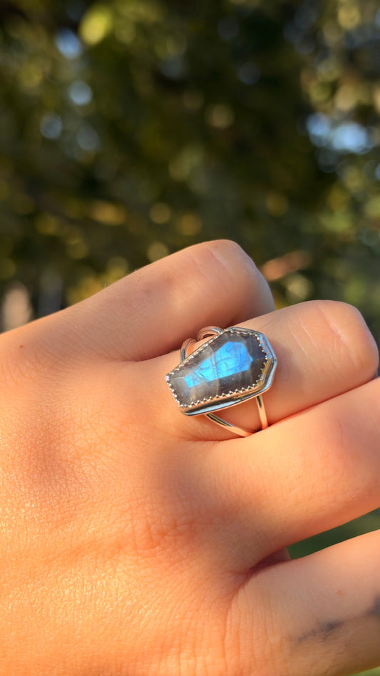 The Coffin Ring Labradorite size 8