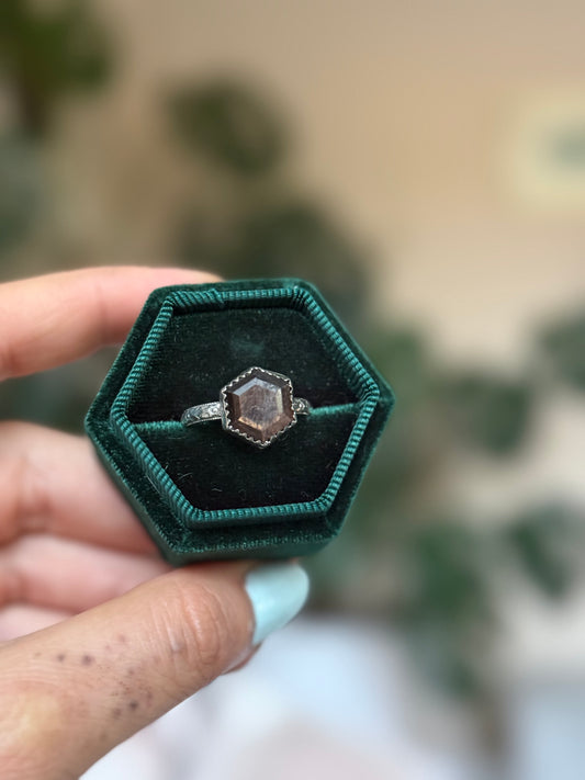 Gold Sheen Sapphire Hexagon Ring size 8