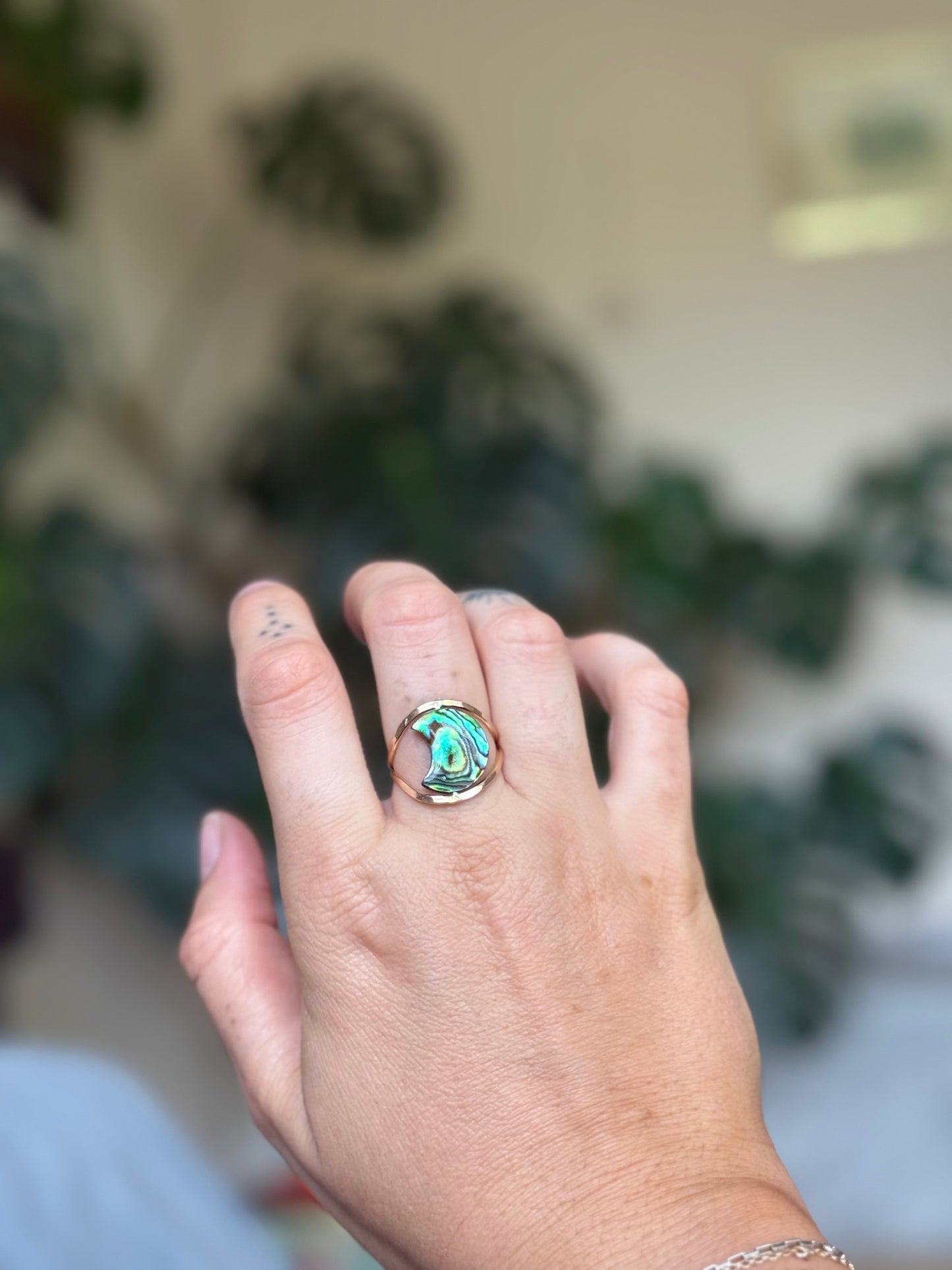 14k Gold fill Abalone Moon Fidget Ring size 8-9
