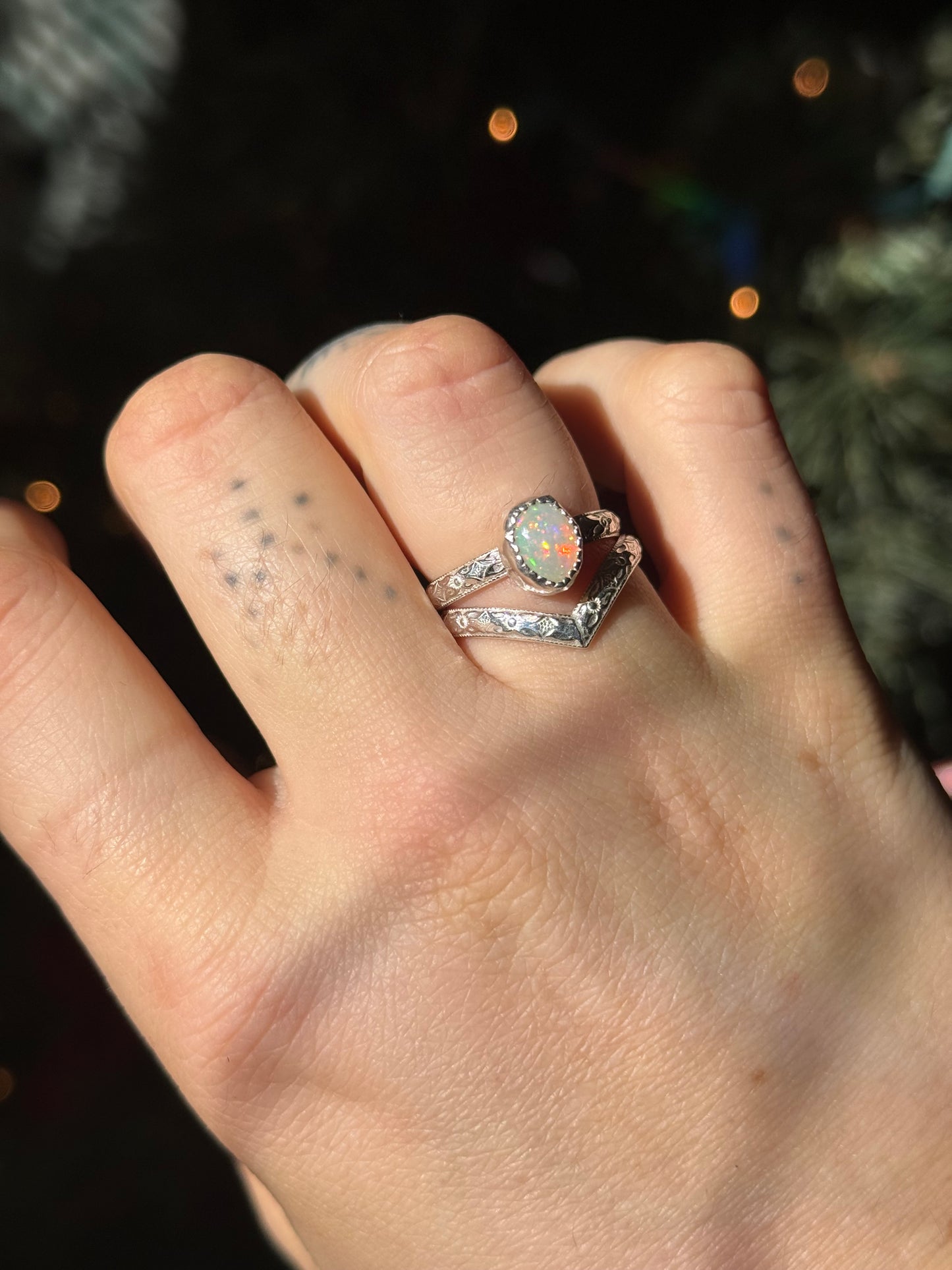 Opal Floral Stacking Ring in Sterling • stacking set Made to order