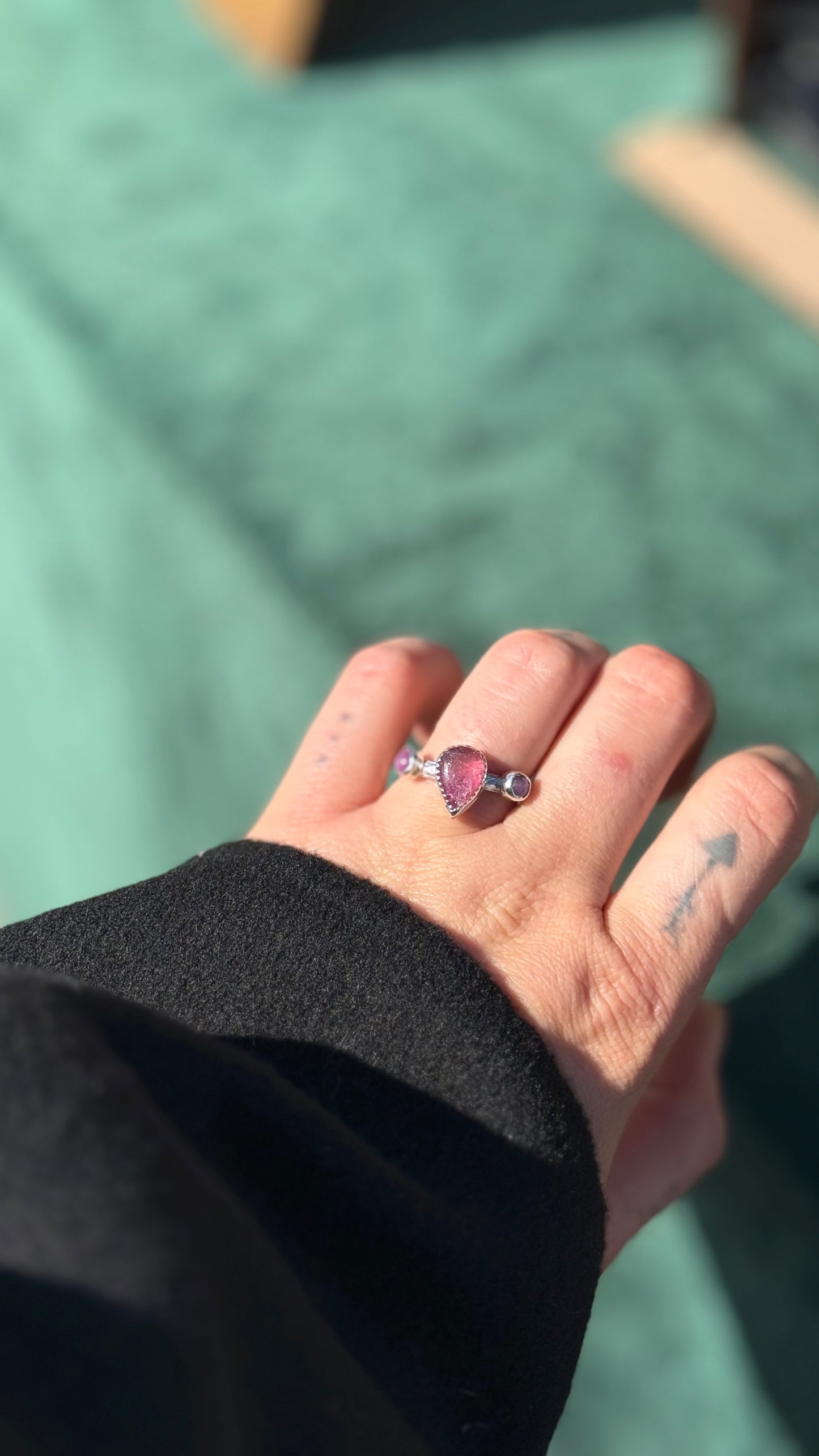 Pink Tourmaline and Ruby Lovers Ring size 10