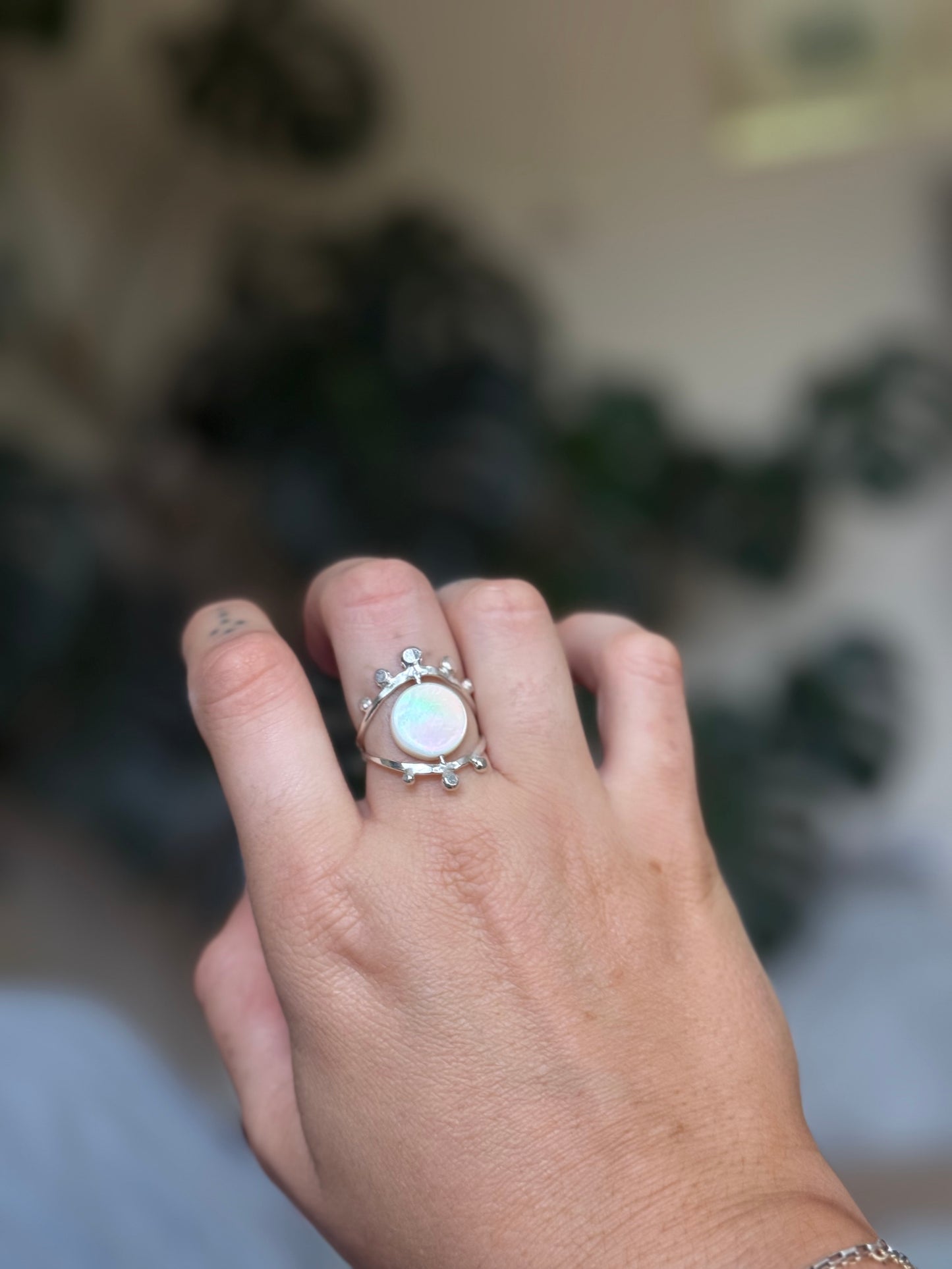 Mother of Pearl full Moon Fidget Ring size 8-9