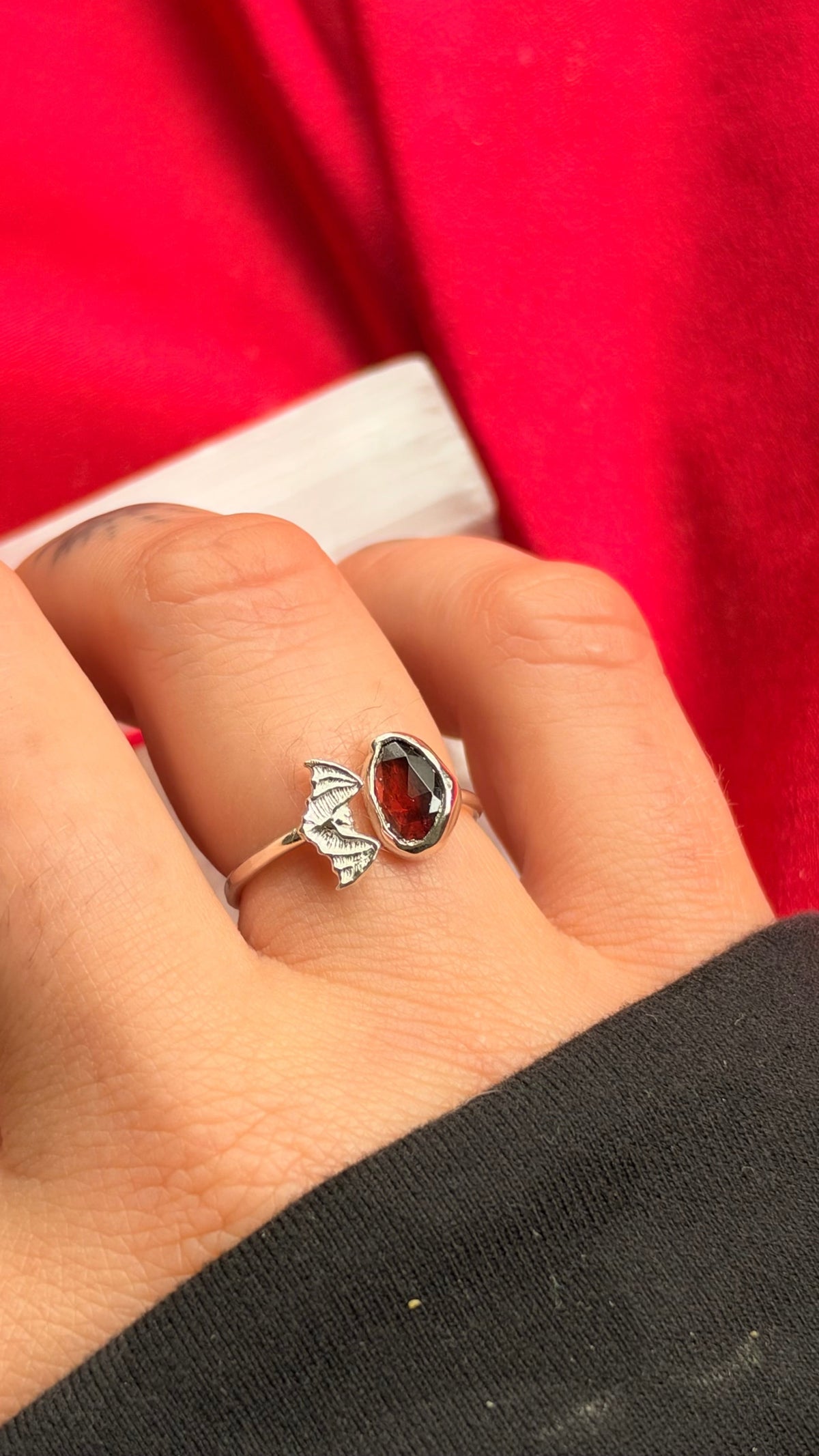 A Little Batty Garnet Adjustable Ring