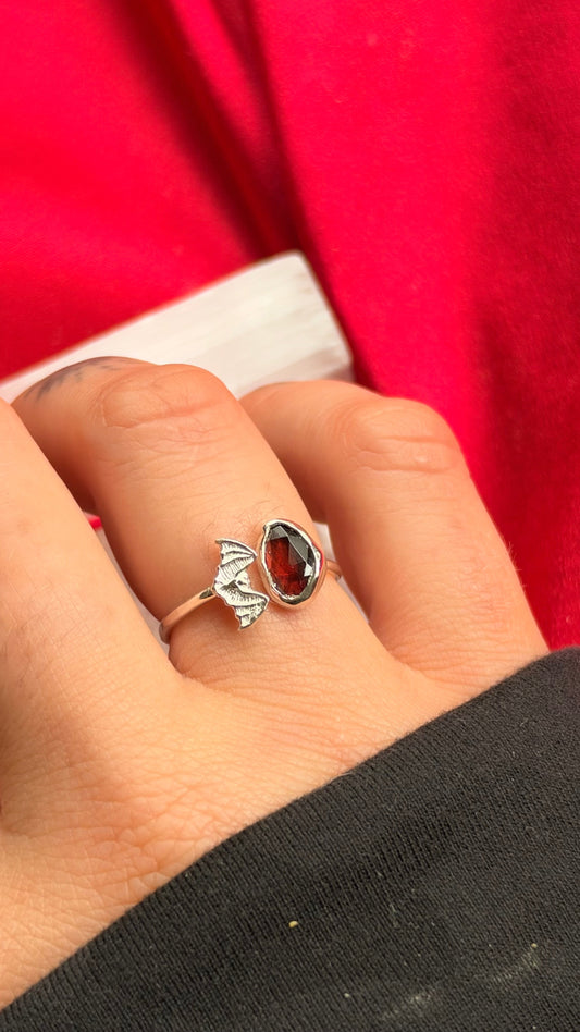 A Little Batty Garnet Adjustable Ring