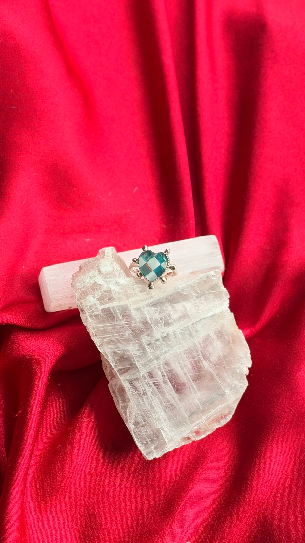 Queen of Hearts Ring Opal Checkerboard size 6.5